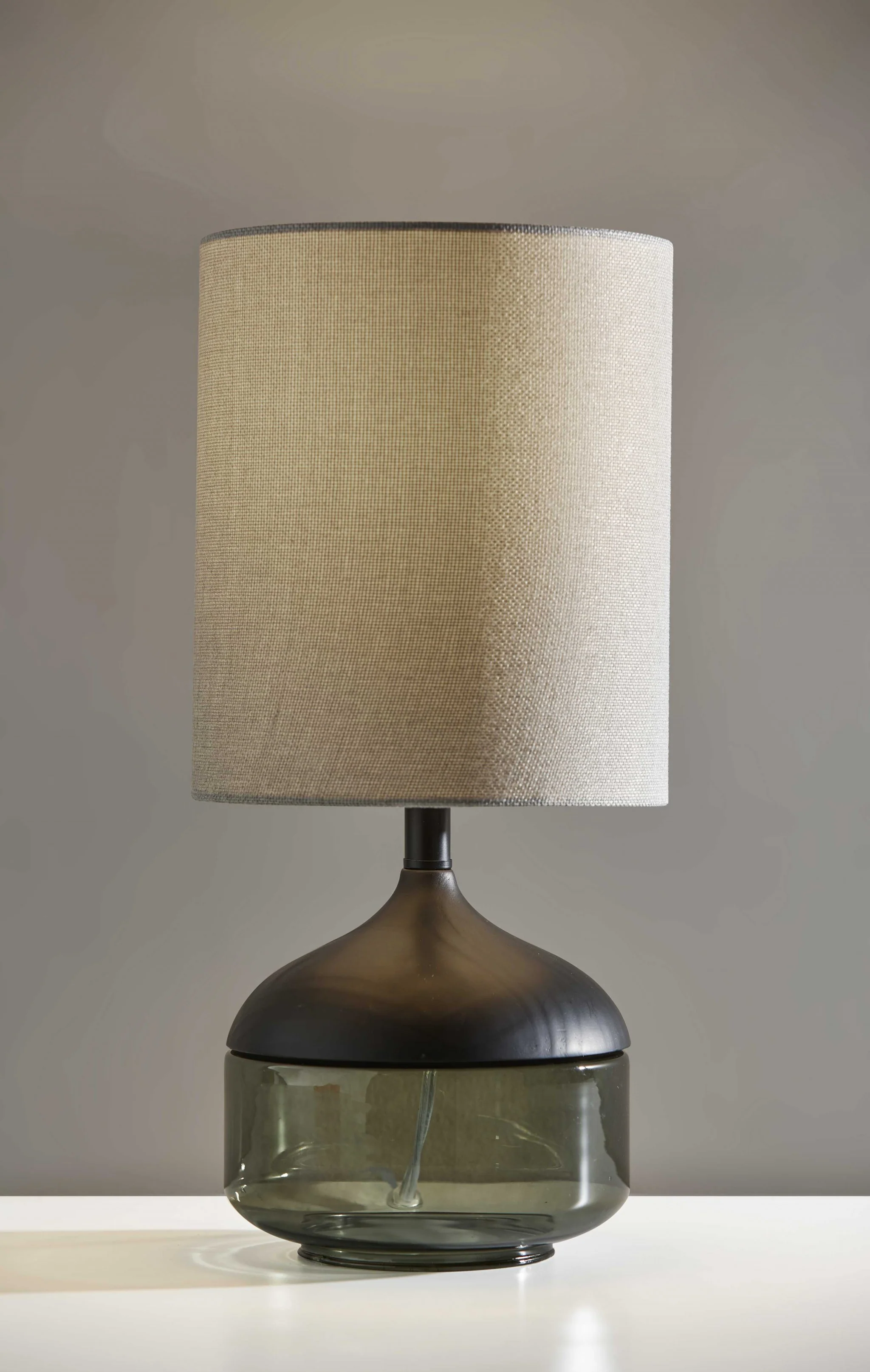 Petite Black Wood Smoked Glass Base with Lightly Textured Round Shade Table Lamp By Homeroots - Image 2