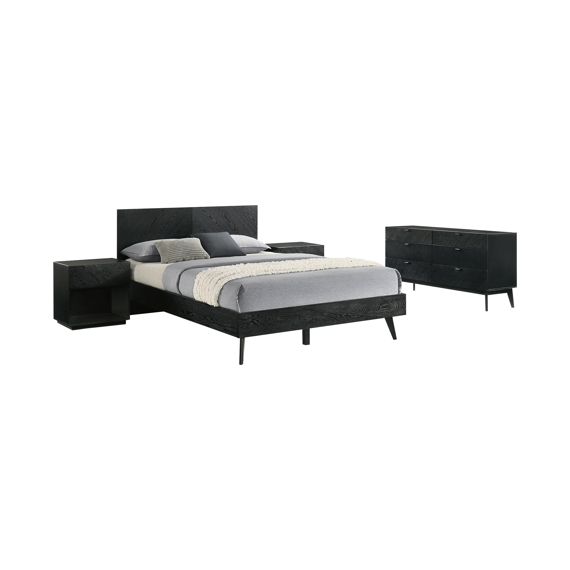 Petra Queen 4 Piece Wood Bedroom Set in Black Finish By Armen Living - Image 2