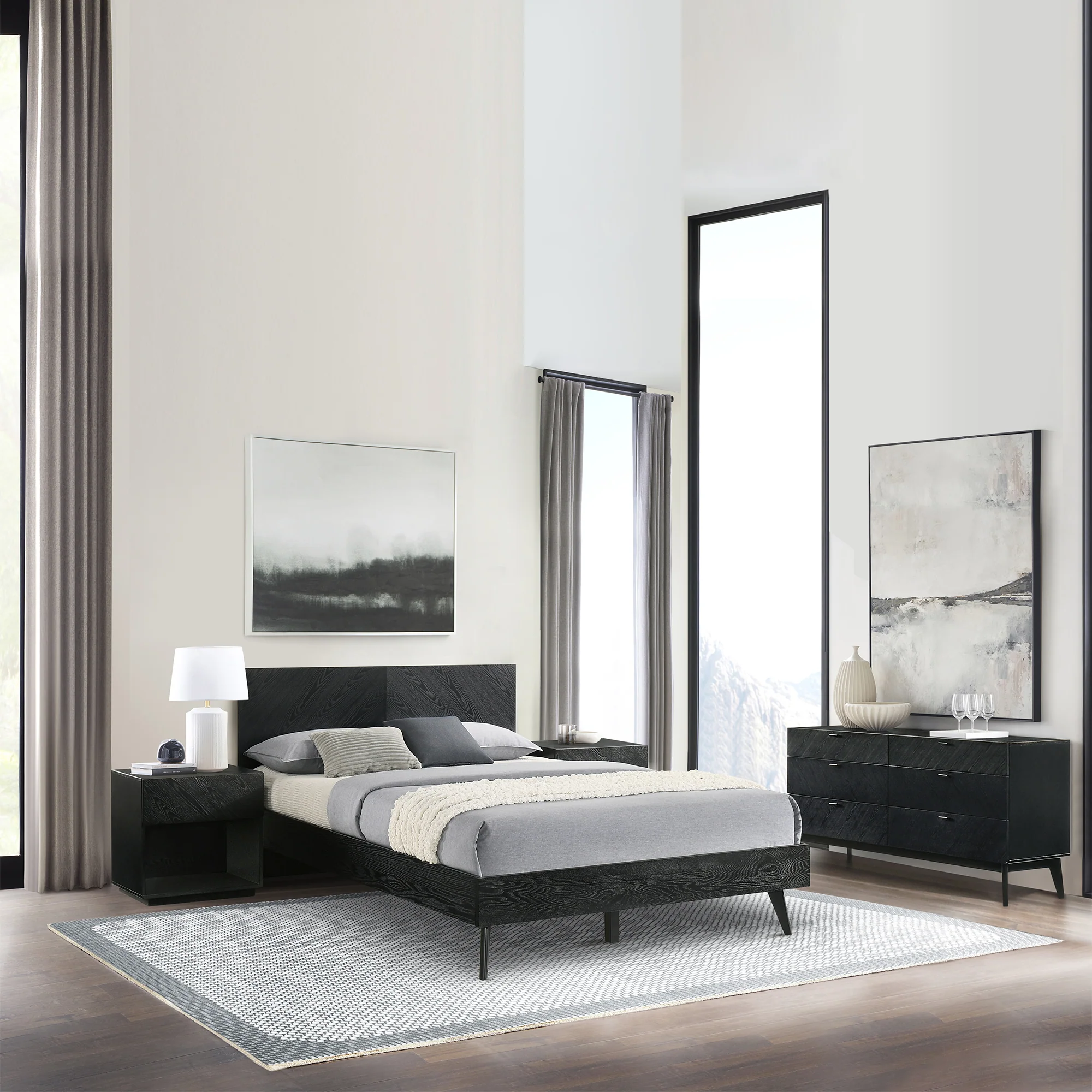 Petra Queen Platform Wood Bed Frame in Black Finish By Armen Living - Image 2