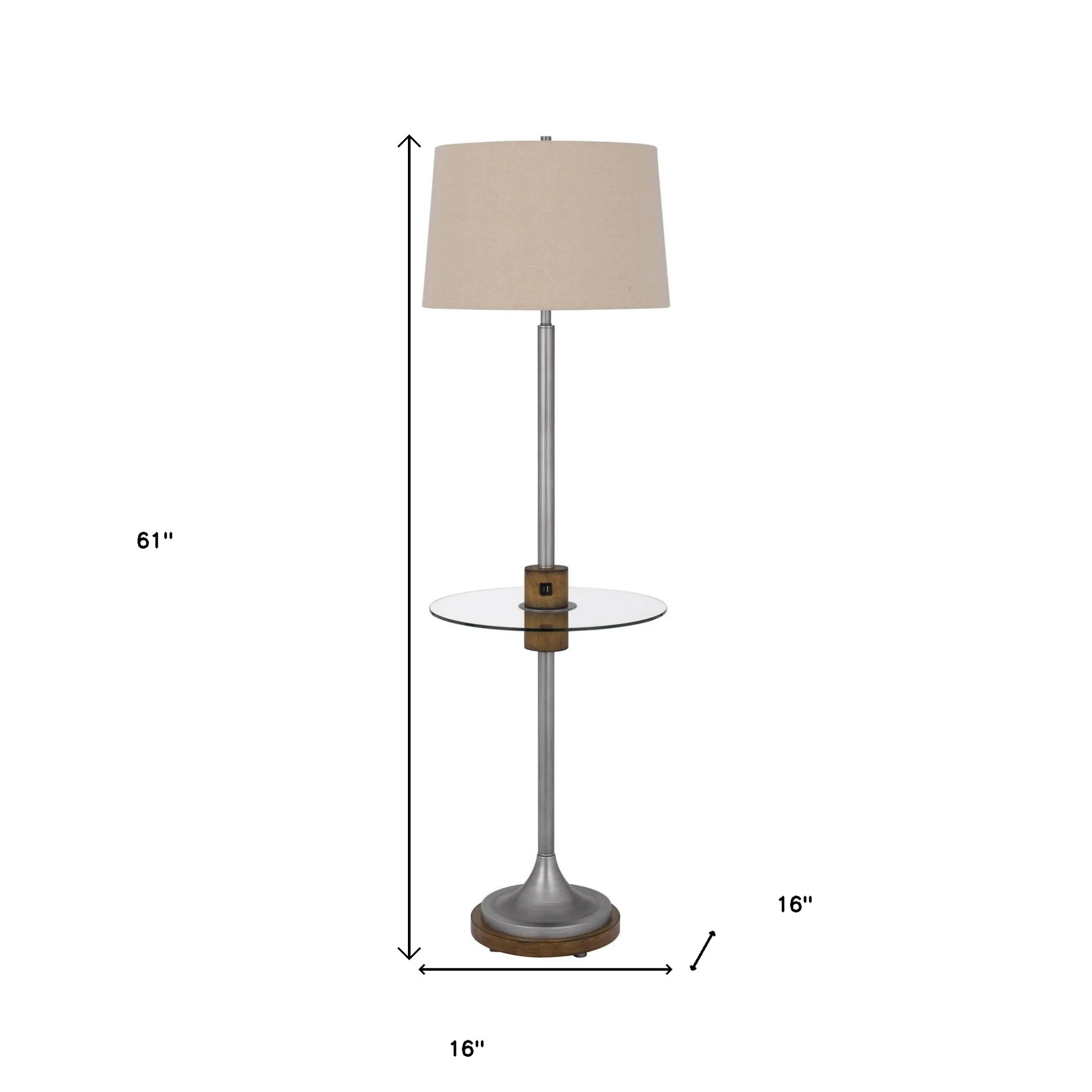 Pewter Tray Table Floor Lamp With Beige Transparent Glass Square Shade By Homeroots - Image 5