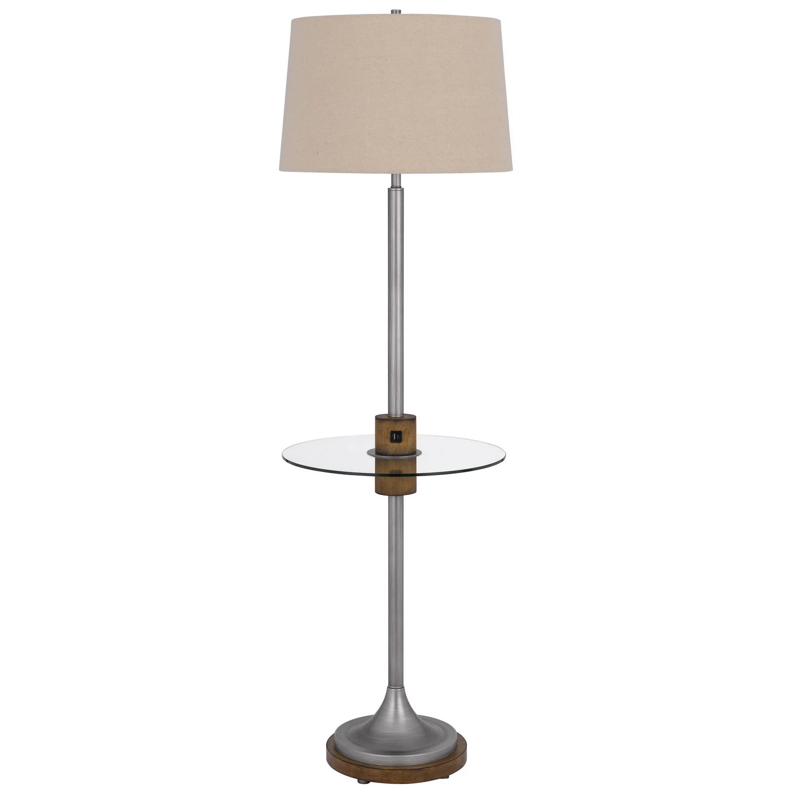 Pewter Tray Table Floor Lamp With Beige Transparent Glass Square Shade By Homeroots - Image 6