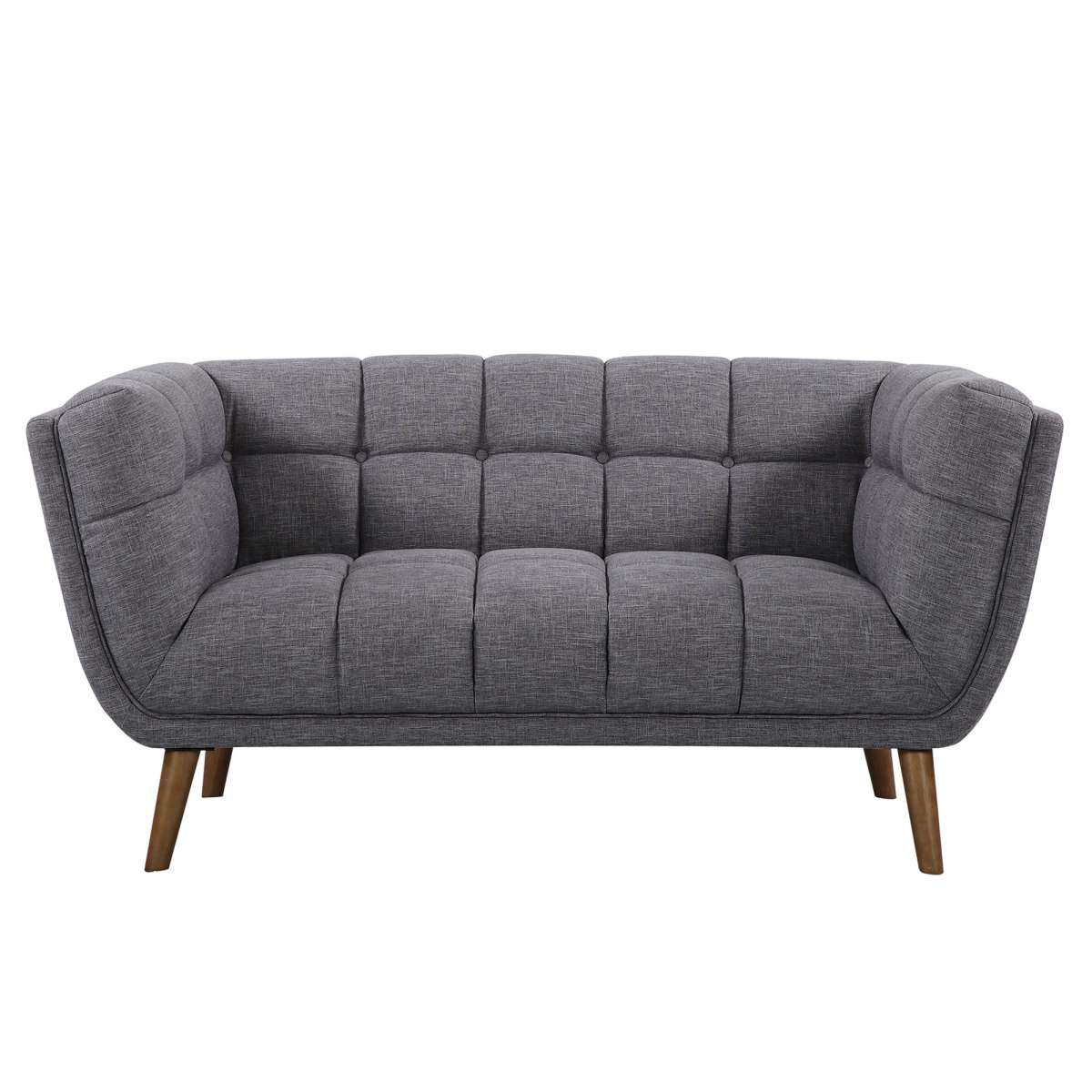 Phantom Mid-Century Modern Loveseat in Dark Gray Linen and Walnut Legs By Armen Living - Image 3