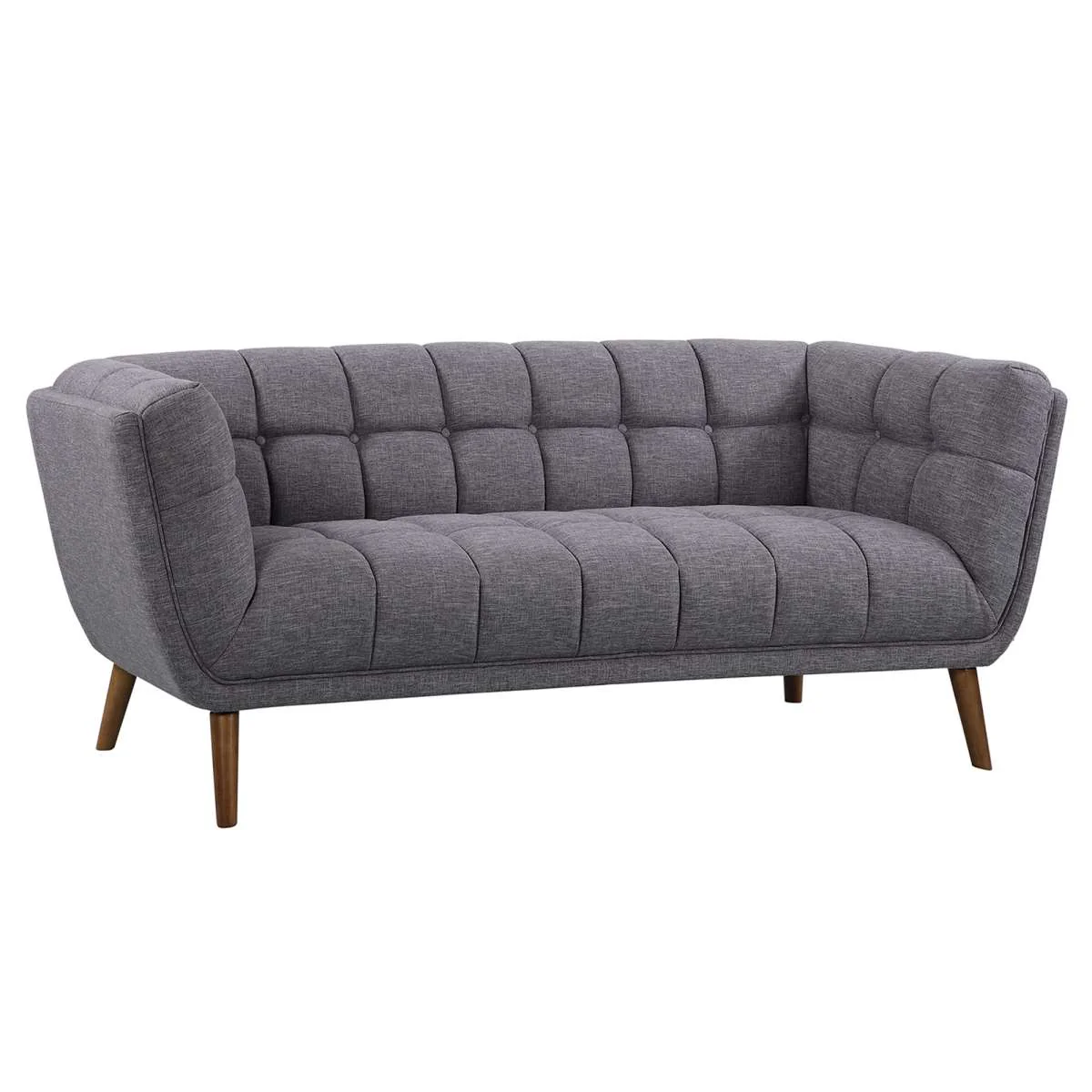 Phantom Mid-Century Modern Sofa in Dark Gray Linen and Walnut Legs By Armen Living - Image 5