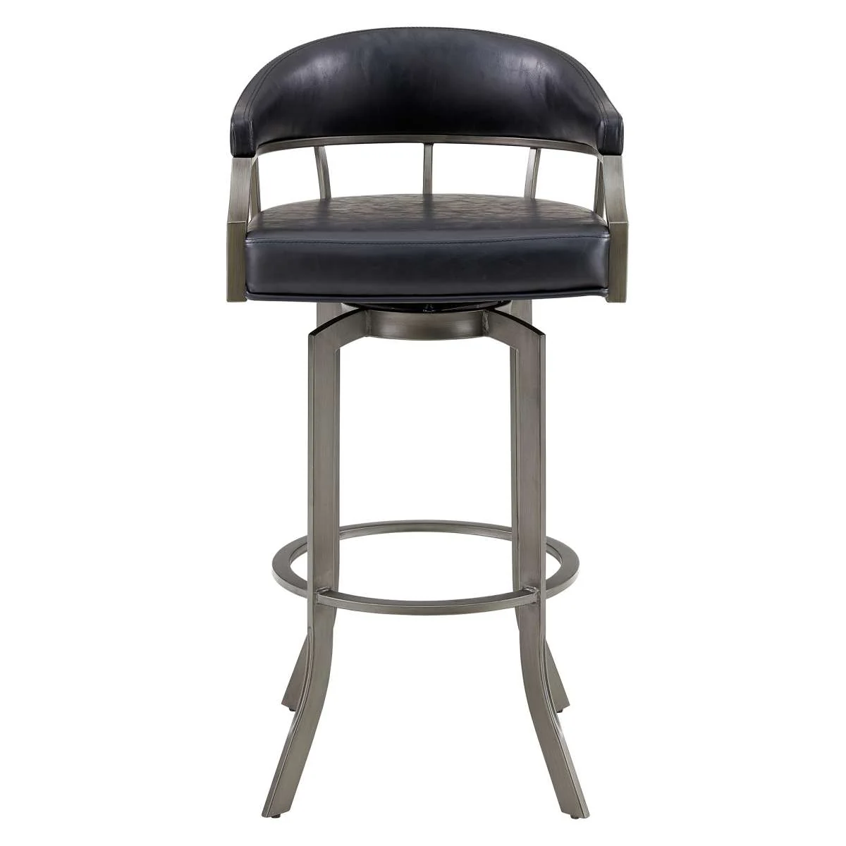 Pharaoh Swivel 26" Mineral Finish and Black Faux Leather Bar Stool By Armen Living - Image 2