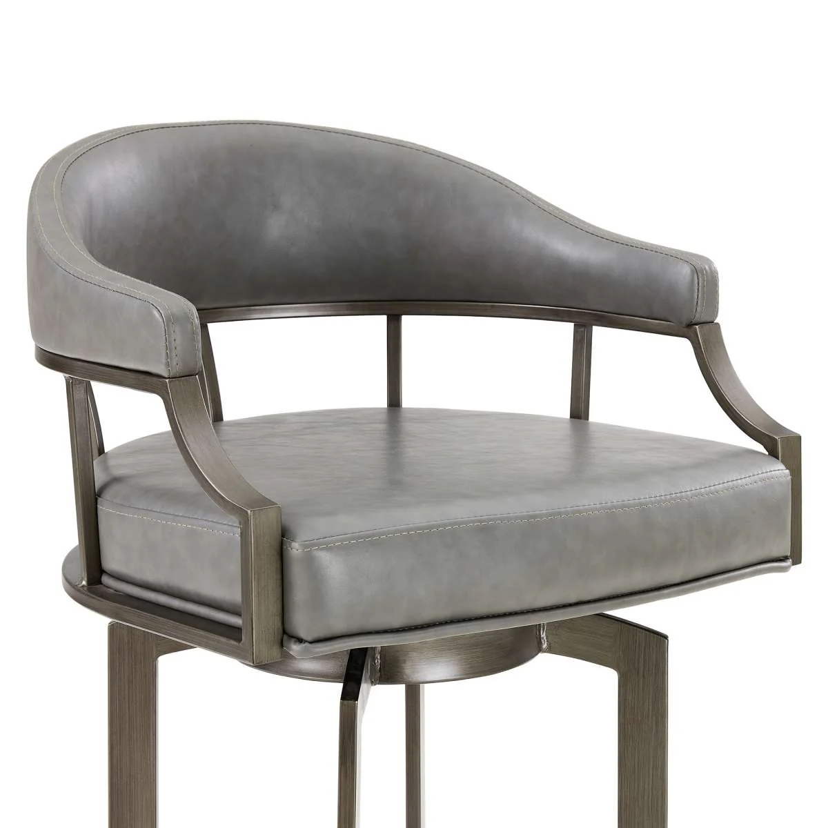 Pharaoh Swivel 26" Mineral Finish and Gray Faux Leather Bar Stool By Armen Living - Image 3