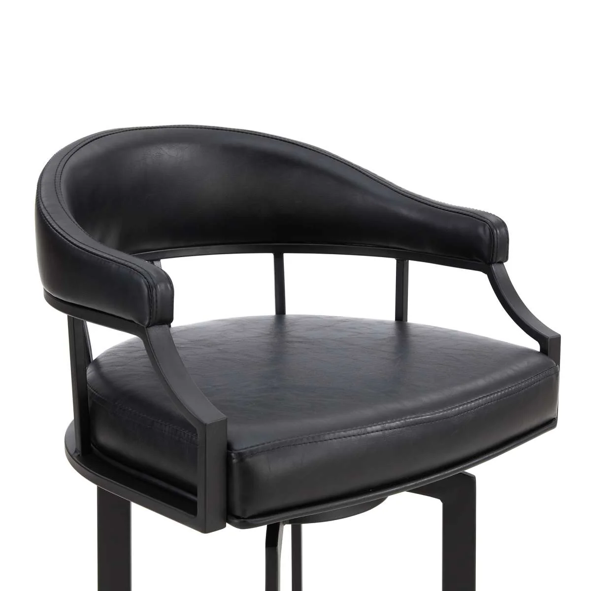 Pharaoh Swivel 30" Black Powder Coated and Black Faux Leather Metal Bar Stool By Armen Living - Image 3