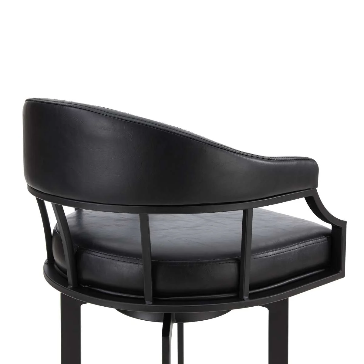 Pharaoh Swivel 30" Black Powder Coated and Black Faux Leather Metal Bar Stool By Armen Living - Image 4