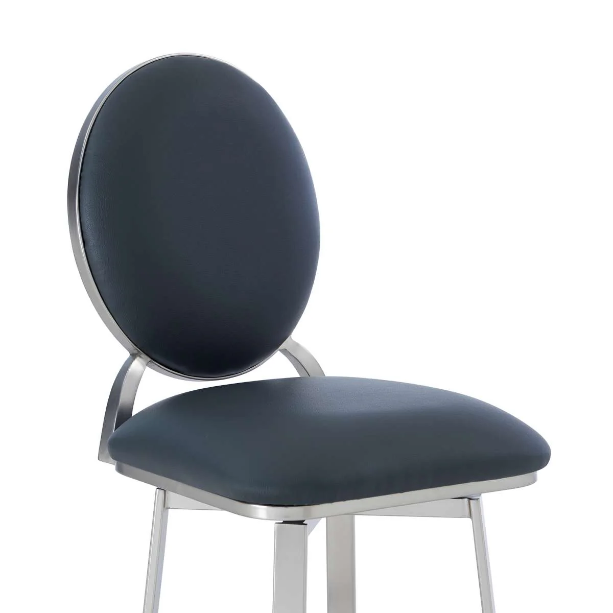 Pia Contemporary 30" Bar Height Barstool in Brushed Stainless Steel Finish and Black Faux Leather By Armen Living - Image 10
