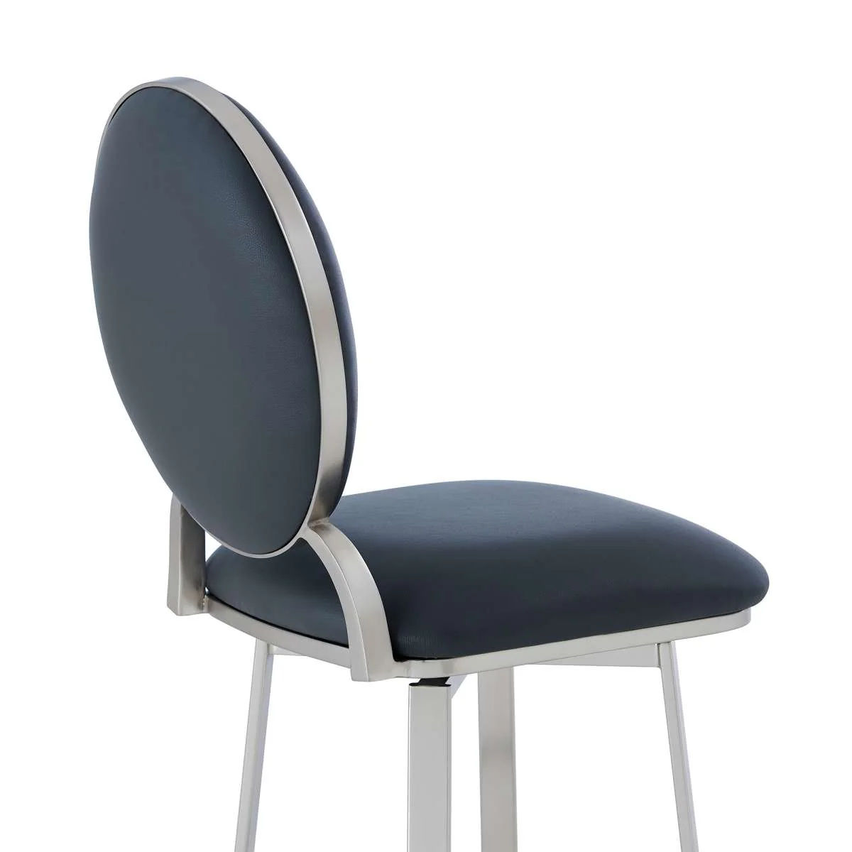Pia Contemporary 30" Bar Height Barstool in Brushed Stainless Steel Finish and Black Faux Leather By Armen Living - Image 11