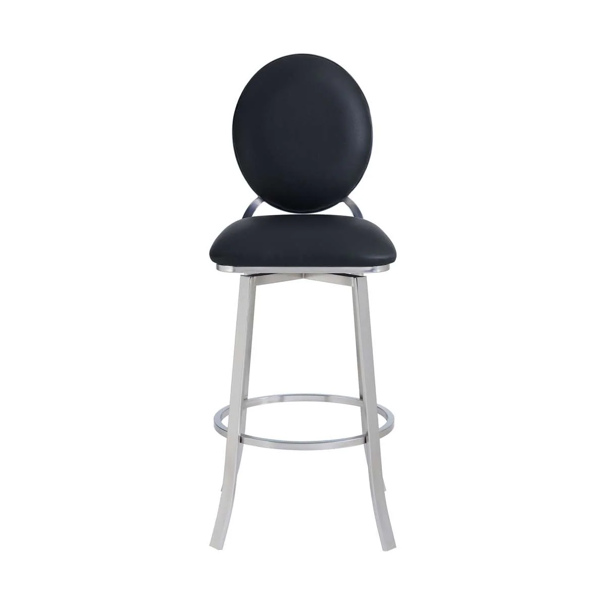 Pia Contemporary 30" Bar Height Barstool in Brushed Stainless Steel Finish and Black Faux Leather By Armen Living - Image 3