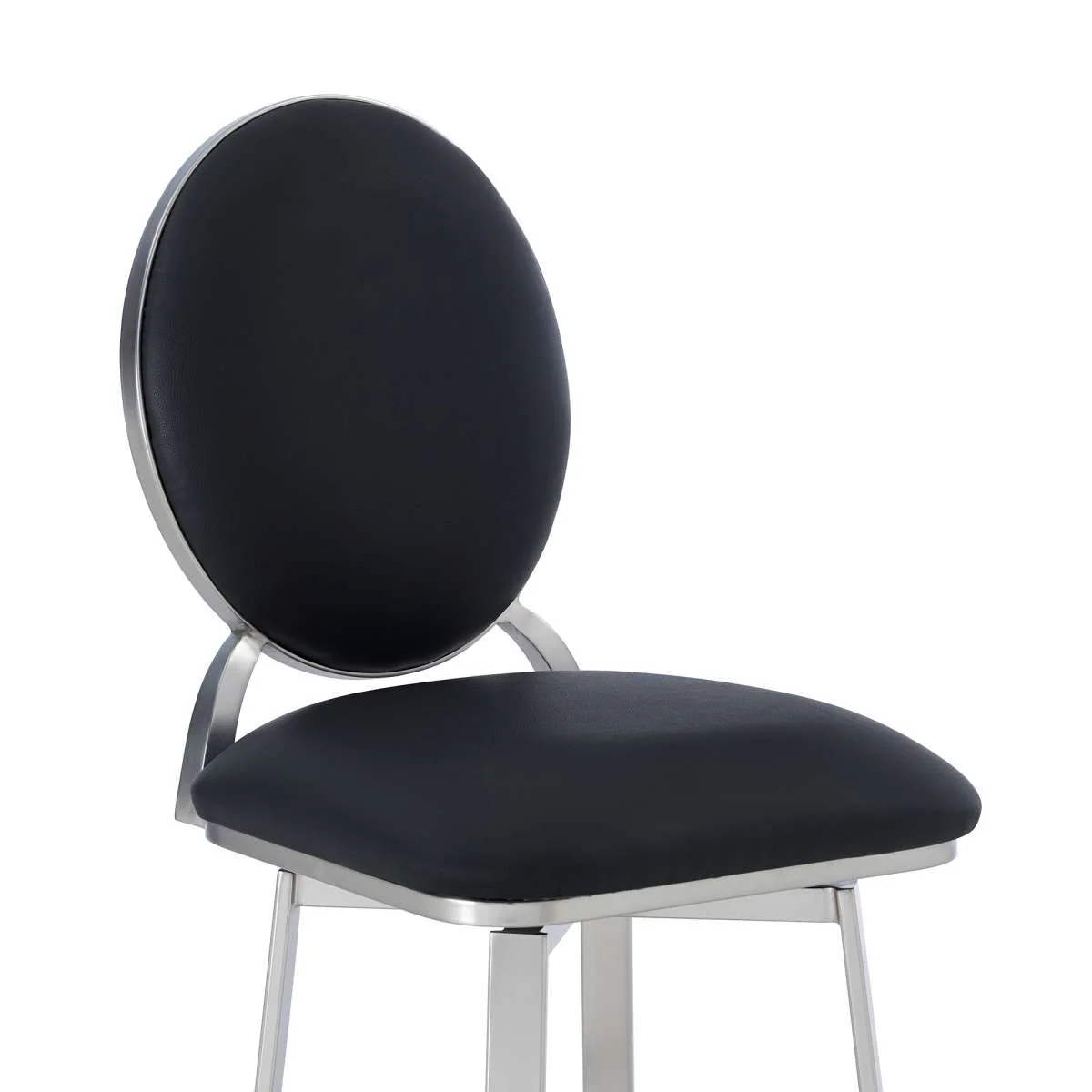 Pia Contemporary 30" Bar Height Barstool in Brushed Stainless Steel Finish and Black Faux Leather By Armen Living - Image 4