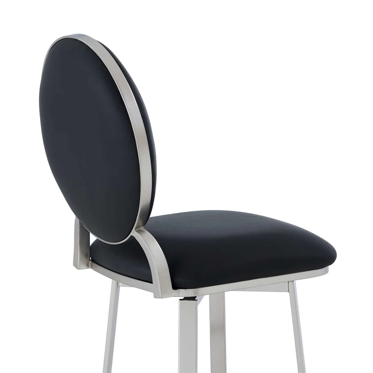 Pia Contemporary 30" Bar Height Barstool in Brushed Stainless Steel Finish and Black Faux Leather By Armen Living - Image 5