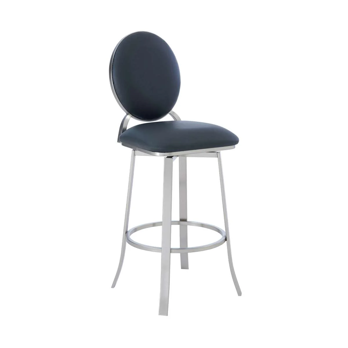 Pia Contemporary 30" Bar Height Barstool in Brushed Stainless Steel Finish and Black Faux Leather By Armen Living - Image 8