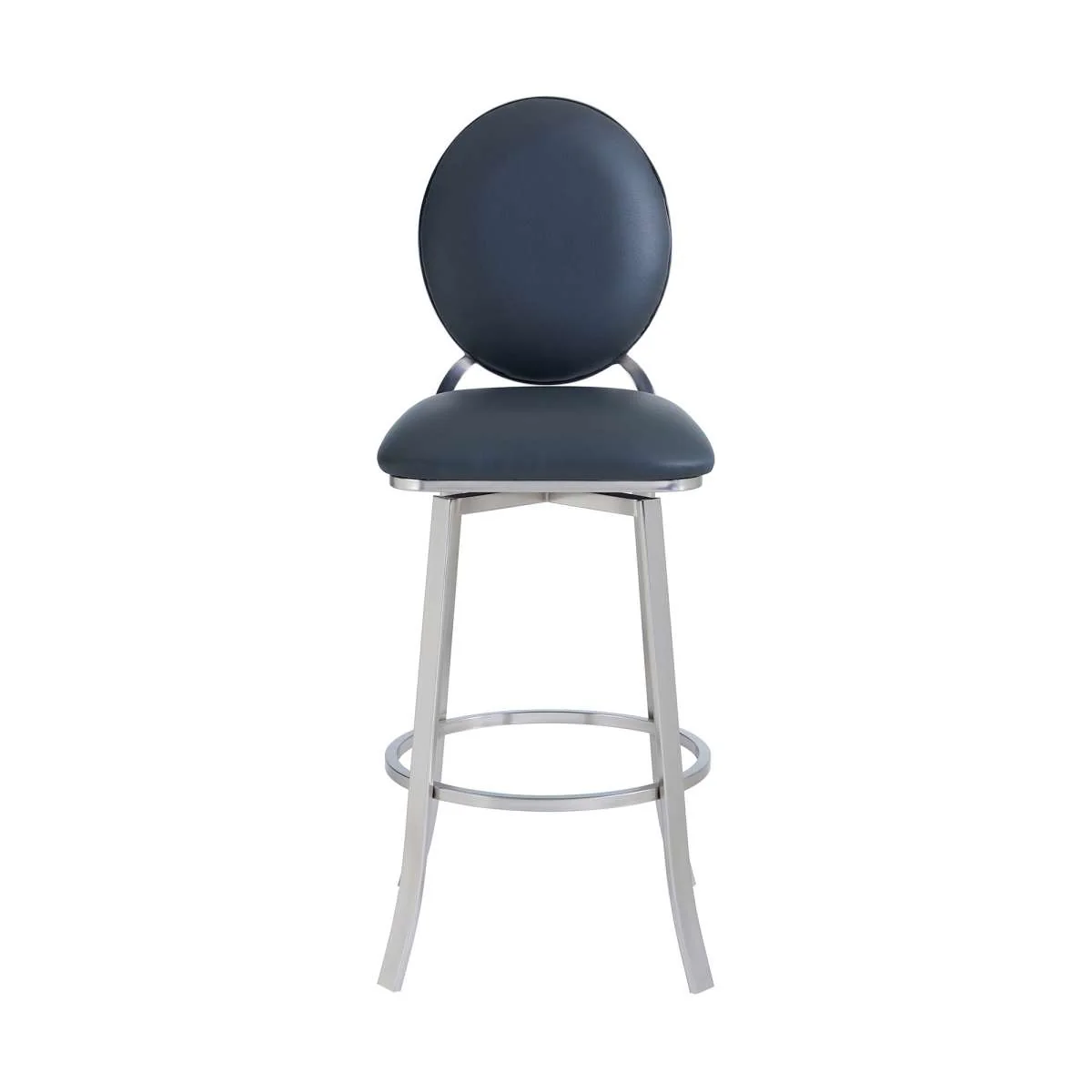 Pia Contemporary 30" Bar Height Barstool in Brushed Stainless Steel Finish and Black Faux Leather By Armen Living - Image 9