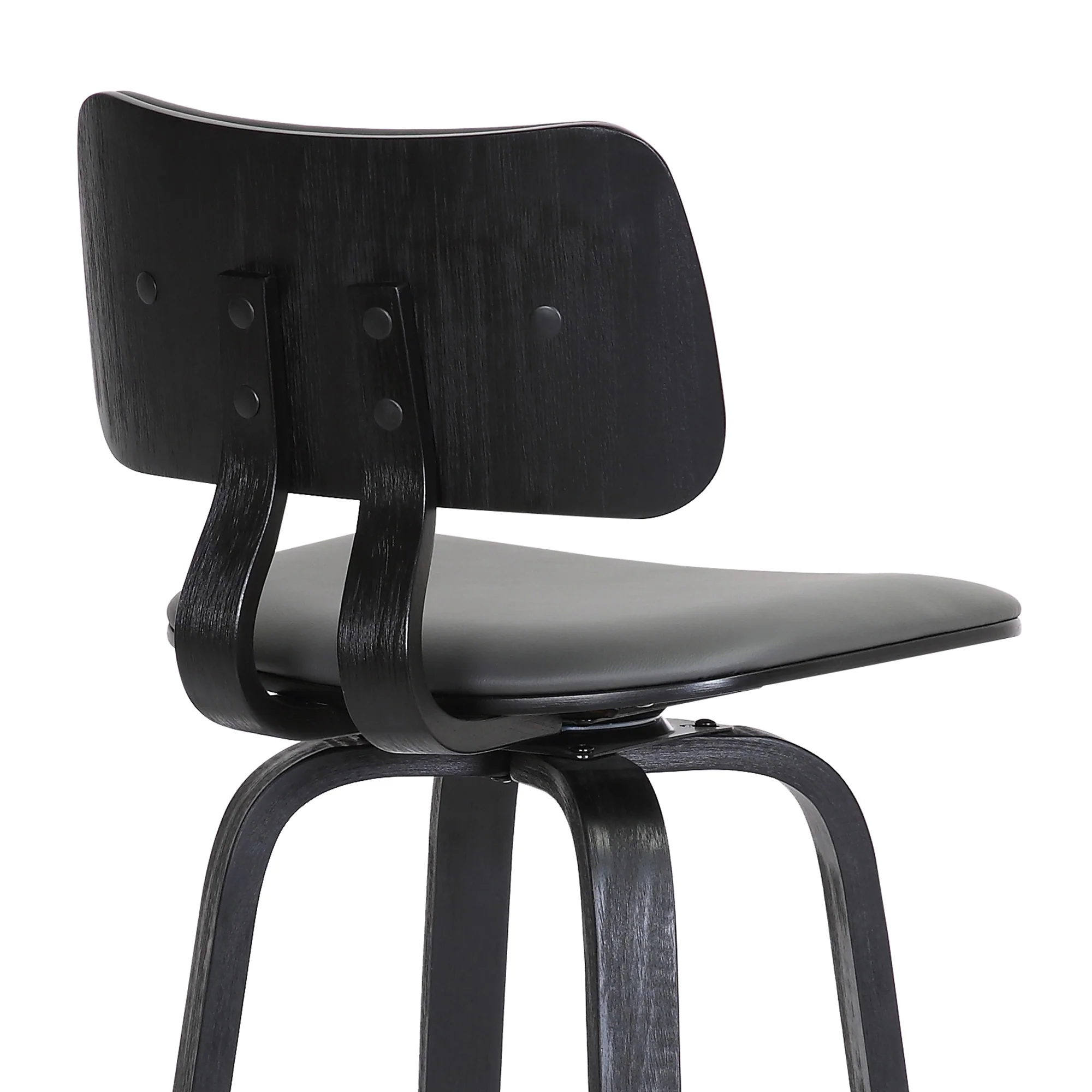Pico 26" Swivel Black Wood Counter Stool in Grey Faux Leather with Black Metal By Armen Living - Image 10