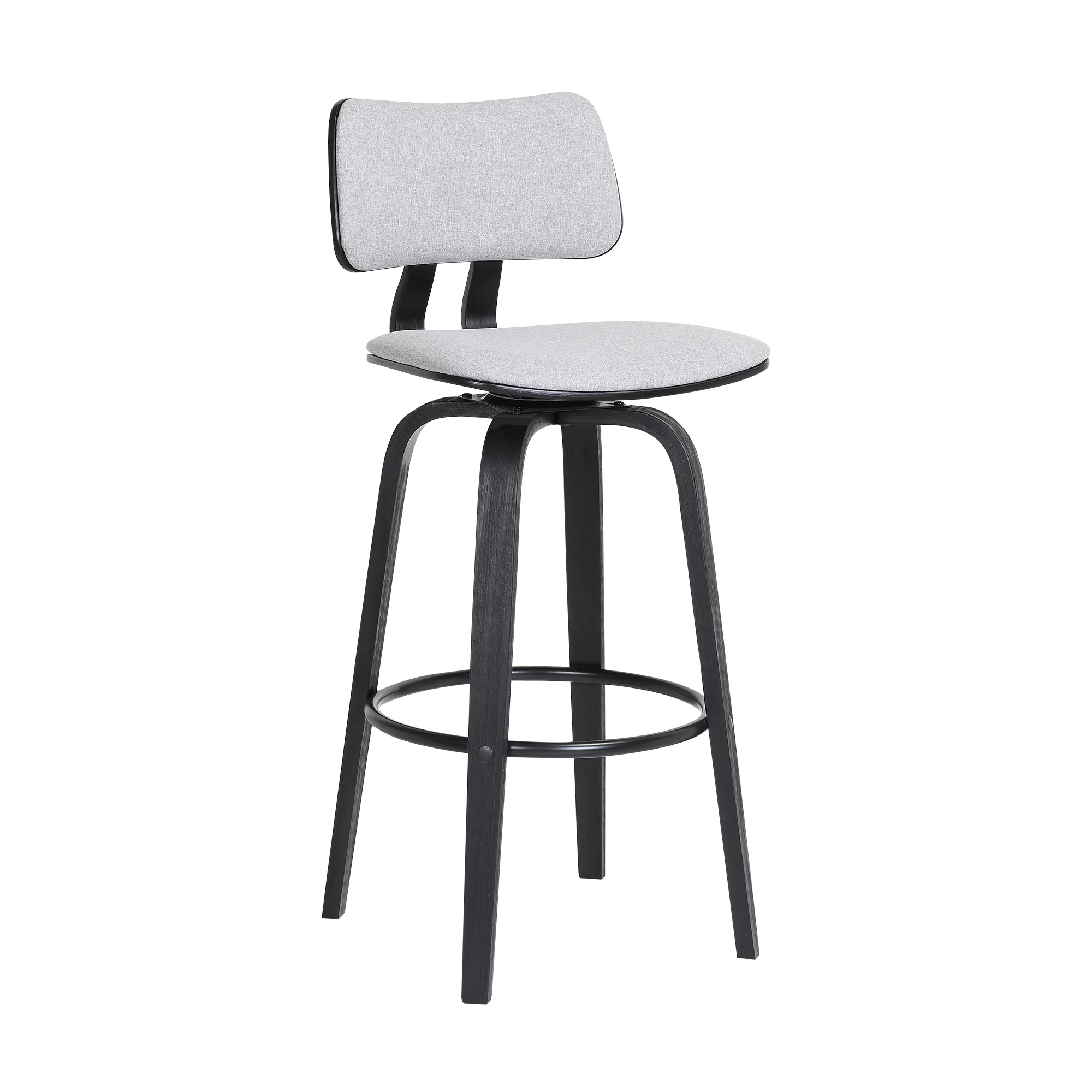 Pico 26" Swivel Black Wood Counter Stool in Grey Faux Leather with Black Metal By Armen Living - Image 12
