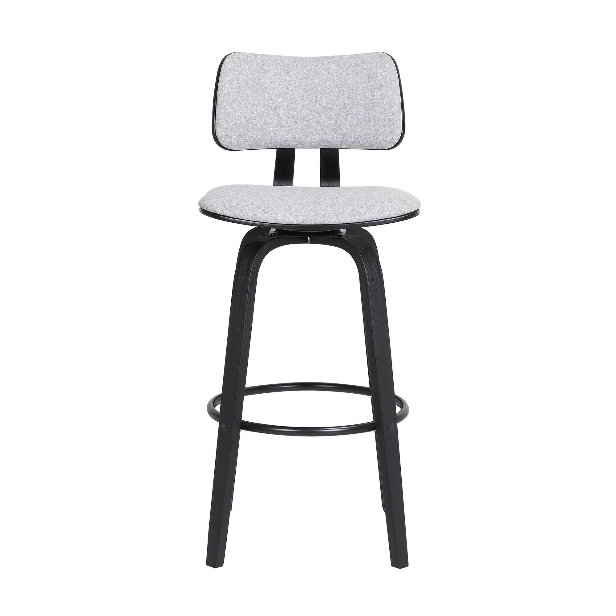 Pico 26" Swivel Black Wood Counter Stool in Grey Faux Leather with Black Metal By Armen Living - Image 13