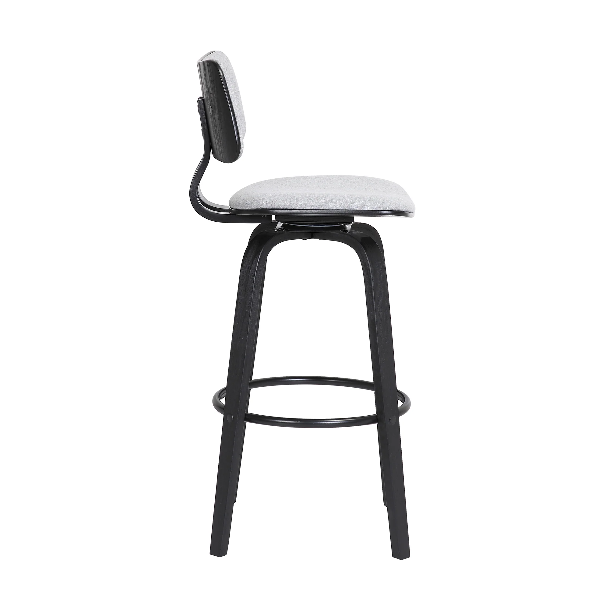 Pico 26" Swivel Black Wood Counter Stool in Grey Faux Leather with Black Metal By Armen Living - Image 14