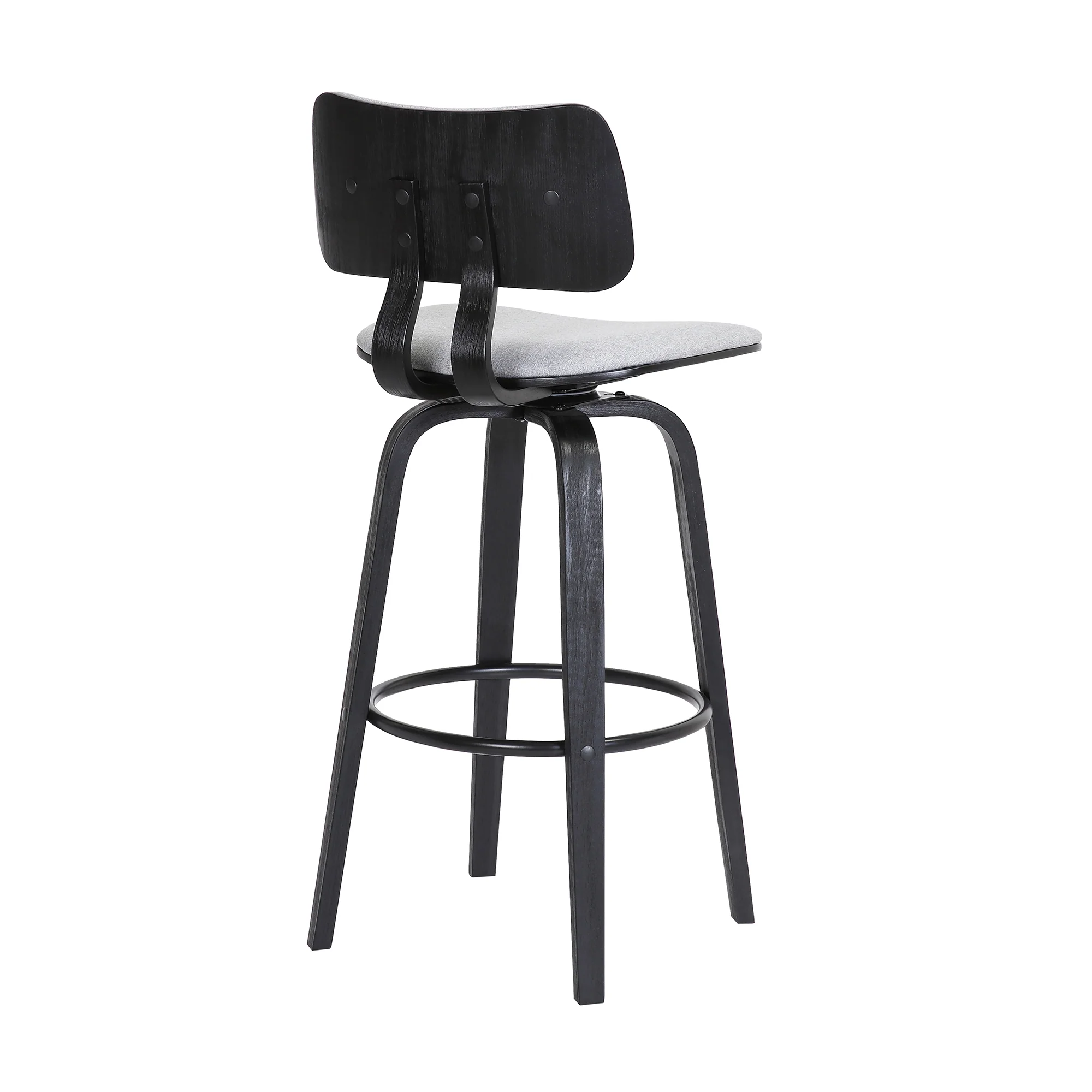 Pico 26" Swivel Black Wood Counter Stool in Grey Faux Leather with Black Metal By Armen Living - Image 15