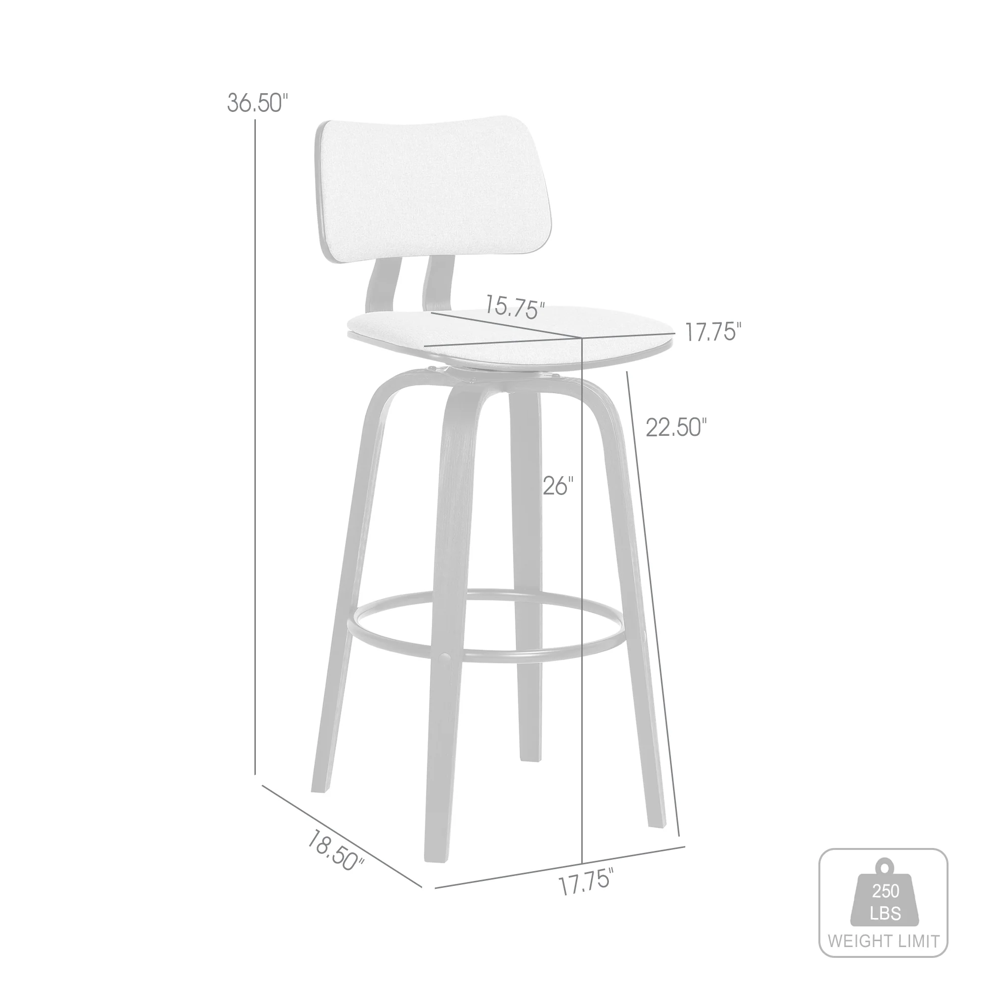 Pico 26" Swivel Black Wood Counter Stool in Grey Faux Leather with Black Metal By Armen Living - Image 19