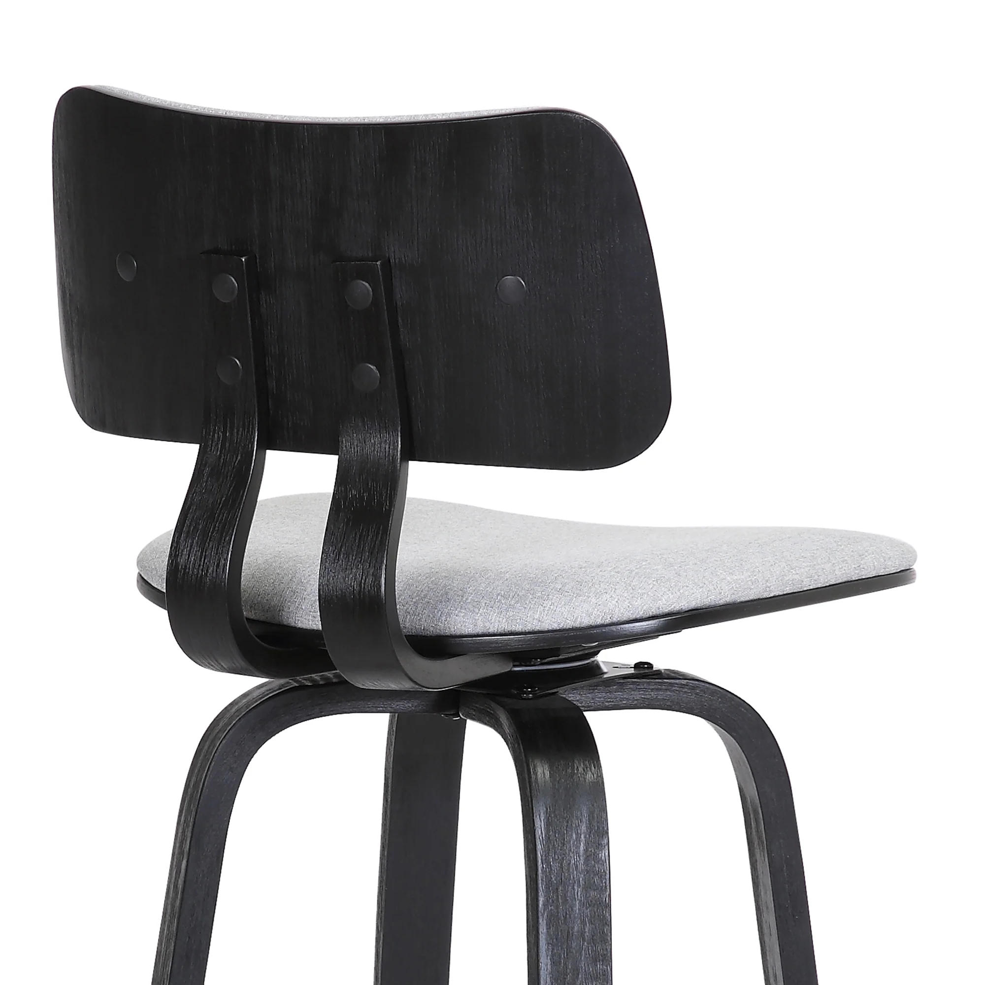 Pico 26" Swivel Black Wood Counter Stool in Grey Faux Leather with Black Metal By Armen Living - Image 20