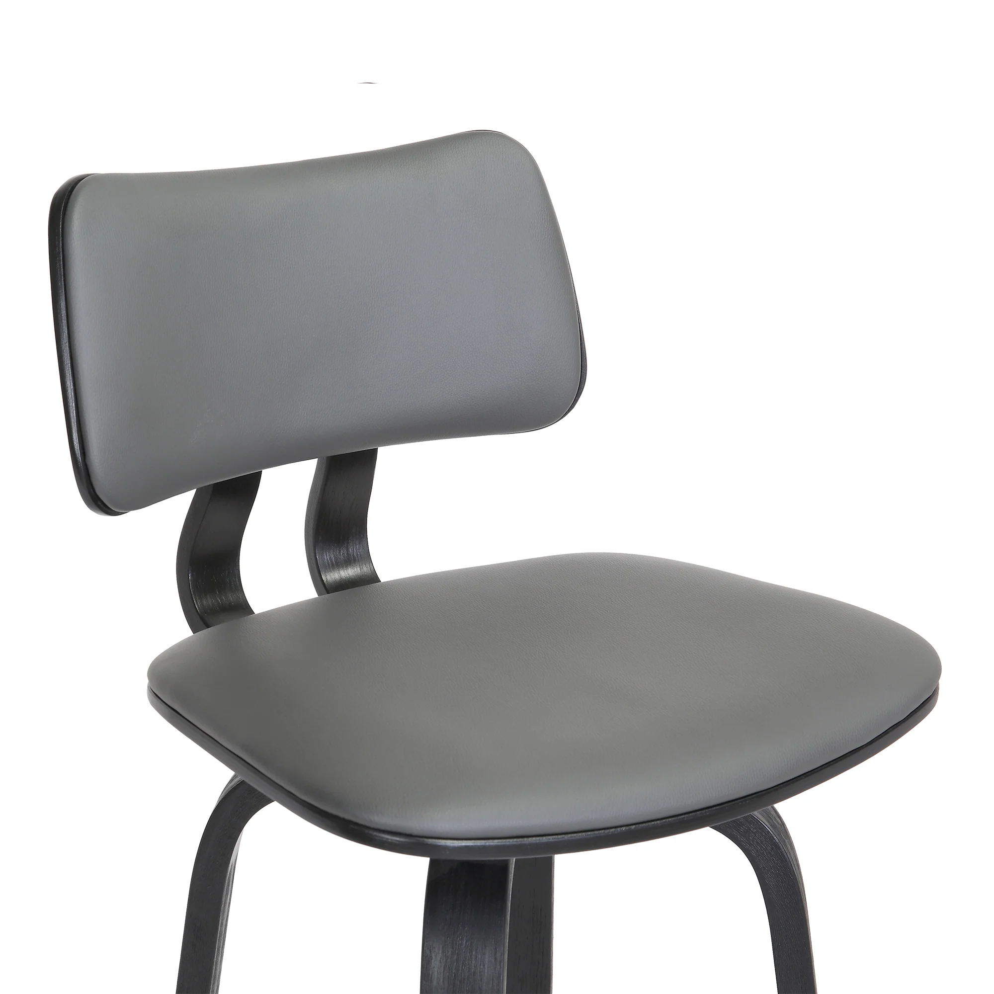 Pico 26" Swivel Black Wood Counter Stool in Grey Faux Leather with Black Metal By Armen Living - Image 7