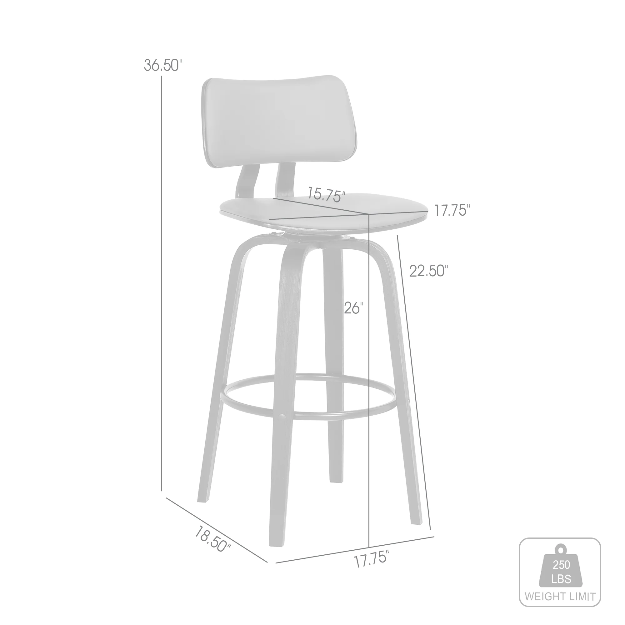 Pico 26" Swivel Black Wood Counter Stool in Grey Faux Leather with Black Metal By Armen Living - Image 9