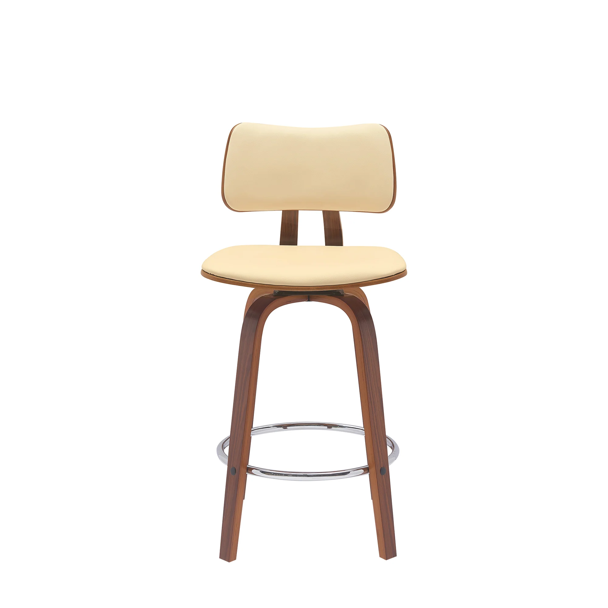 Pico 26" Swivel Walnut Wood Counter Stool in Gray Faux Leather with Chrome By Armen Living - Image 11