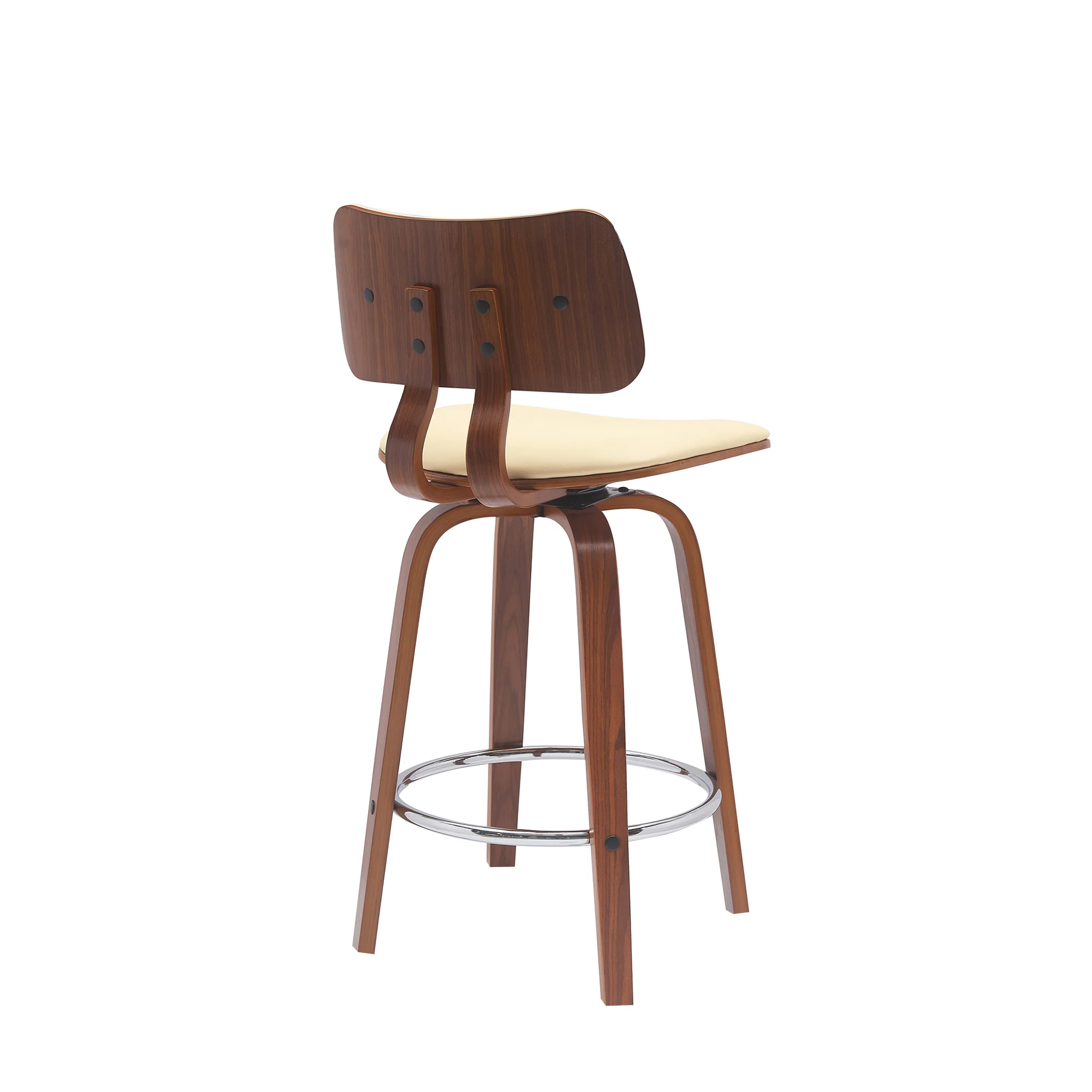 Pico 26" Swivel Walnut Wood Counter Stool in Gray Faux Leather with Chrome By Armen Living - Image 12