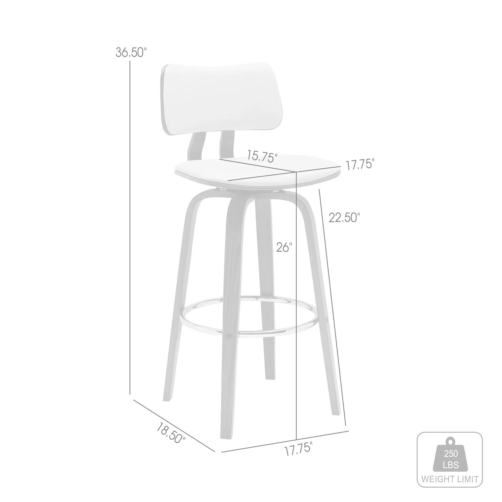 Pico 26" Swivel Walnut Wood Counter Stool in Gray Faux Leather with Chrome By Armen Living - Image 15