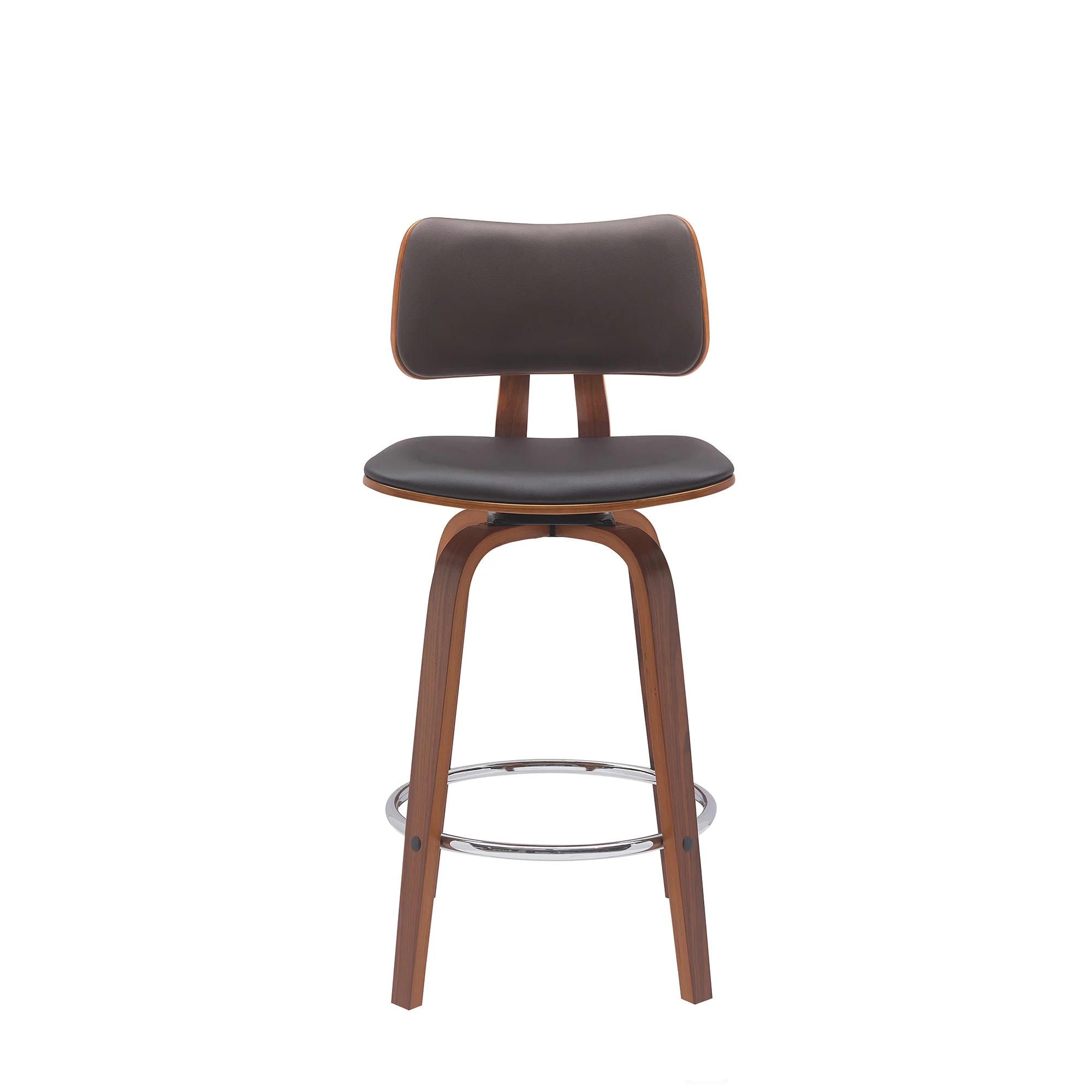 Pico 26" Swivel Walnut Wood Counter Stool in Gray Faux Leather with Chrome By Armen Living - Image 19
