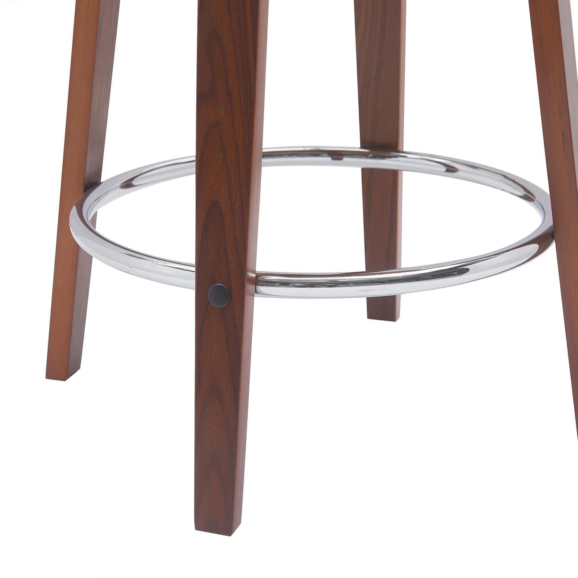 Pico 26" Swivel Walnut Wood Counter Stool in Gray Faux Leather with Chrome By Armen Living - Image 8