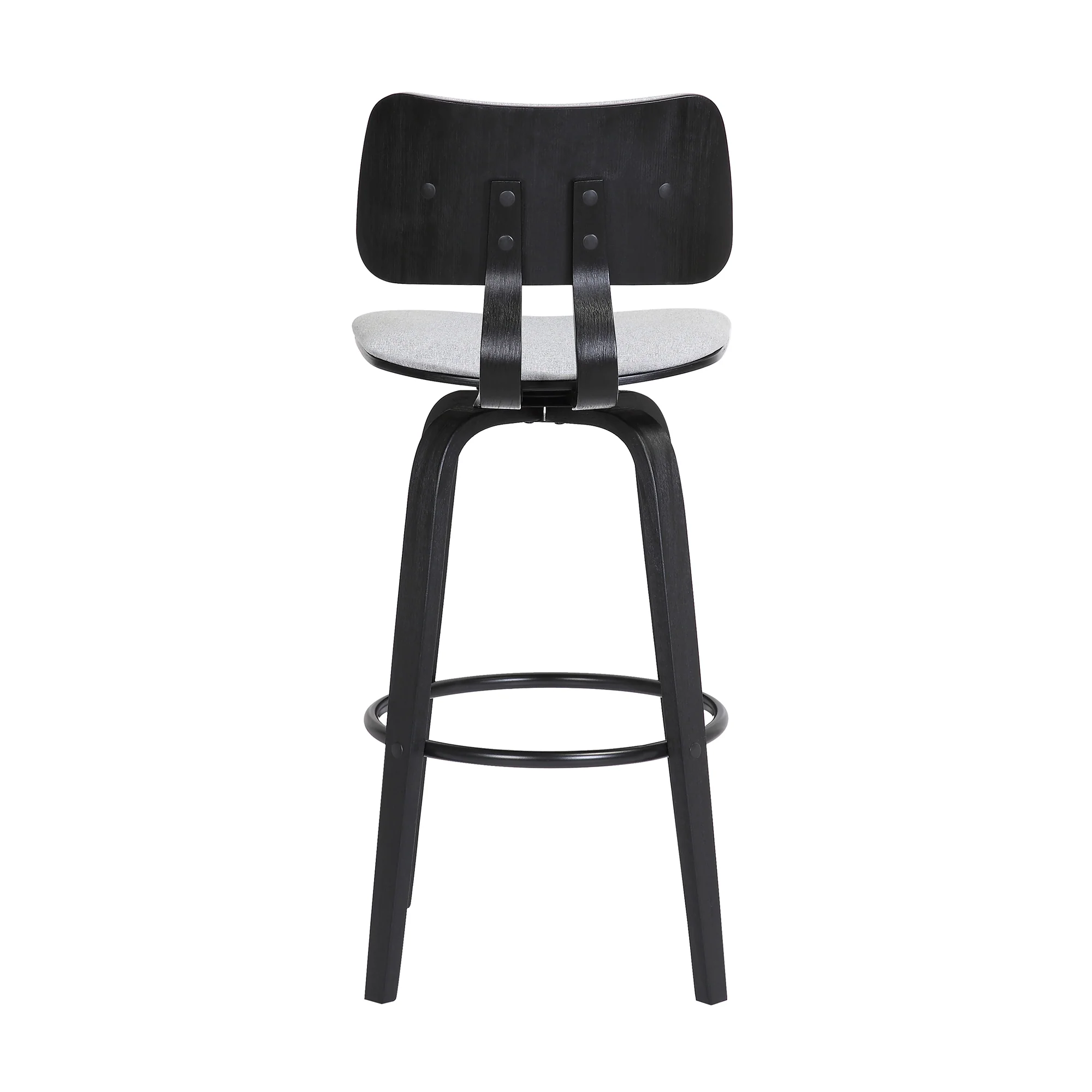 Pico 30" Swivel Black Wood Bar Stool in Grey Faux Leather with Black Metal By Armen Living - Image 16