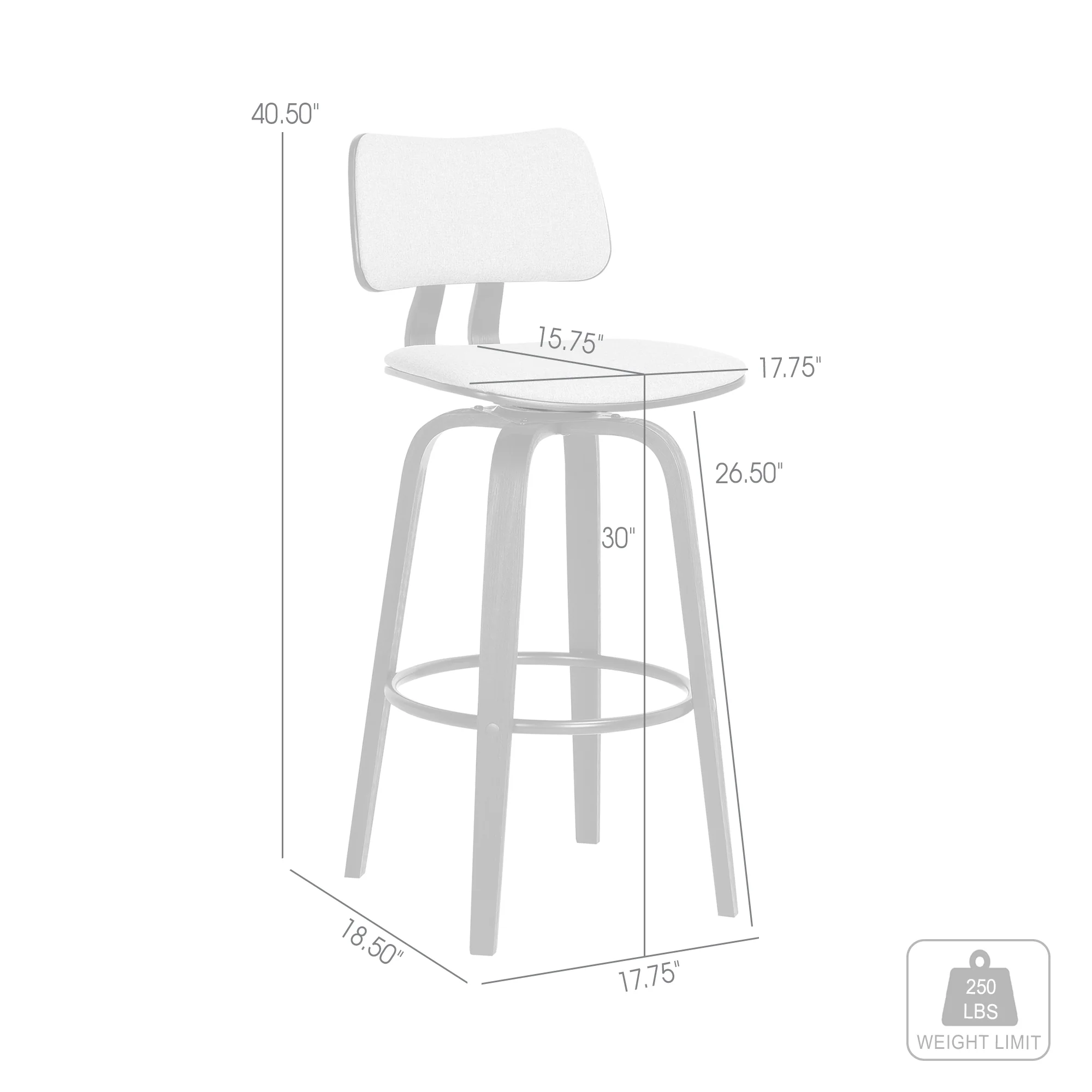 Pico 30" Swivel Black Wood Bar Stool in Grey Faux Leather with Black Metal By Armen Living - Image 19