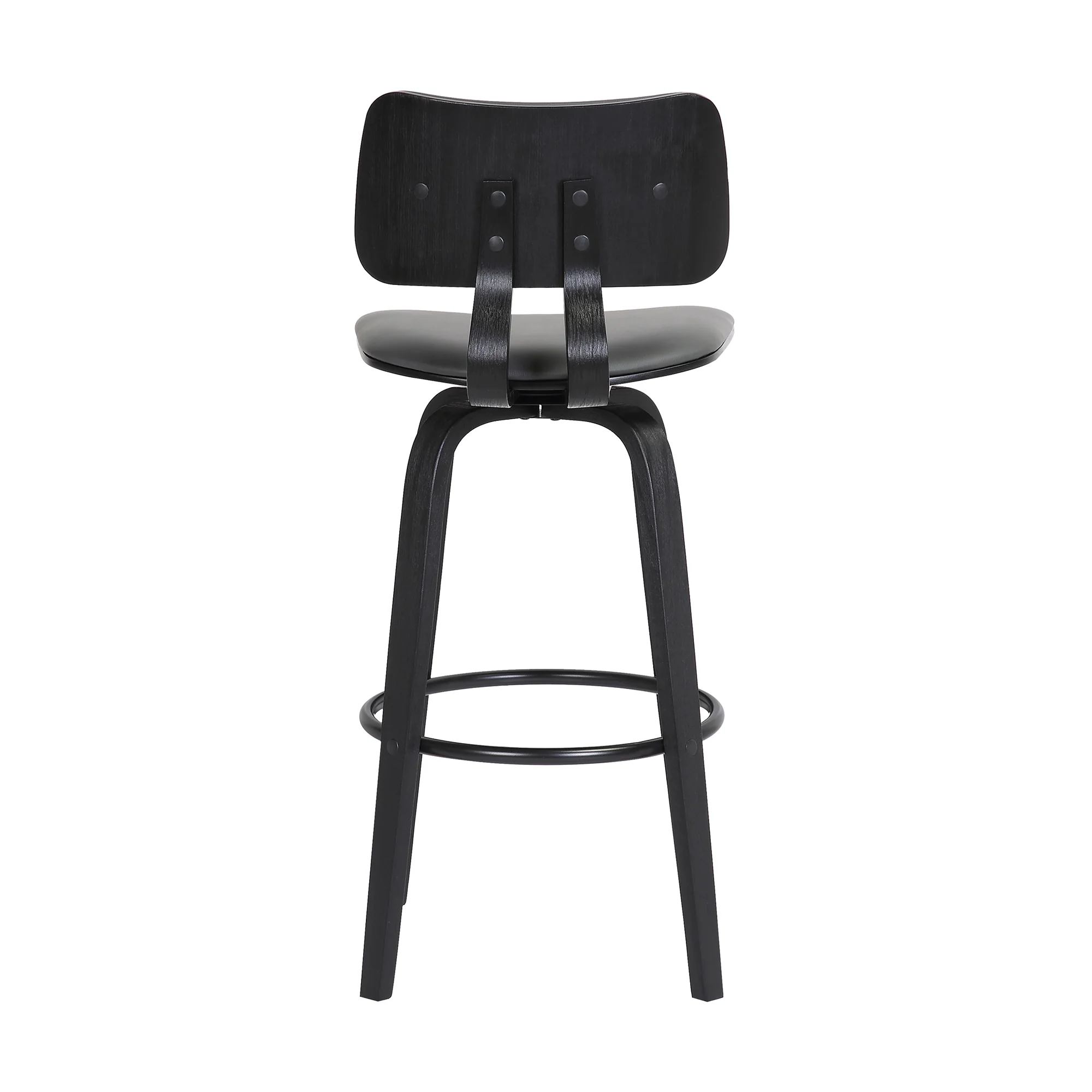 Pico 30" Swivel Black Wood Bar Stool in Grey Faux Leather with Black Metal By Armen Living - Image 6