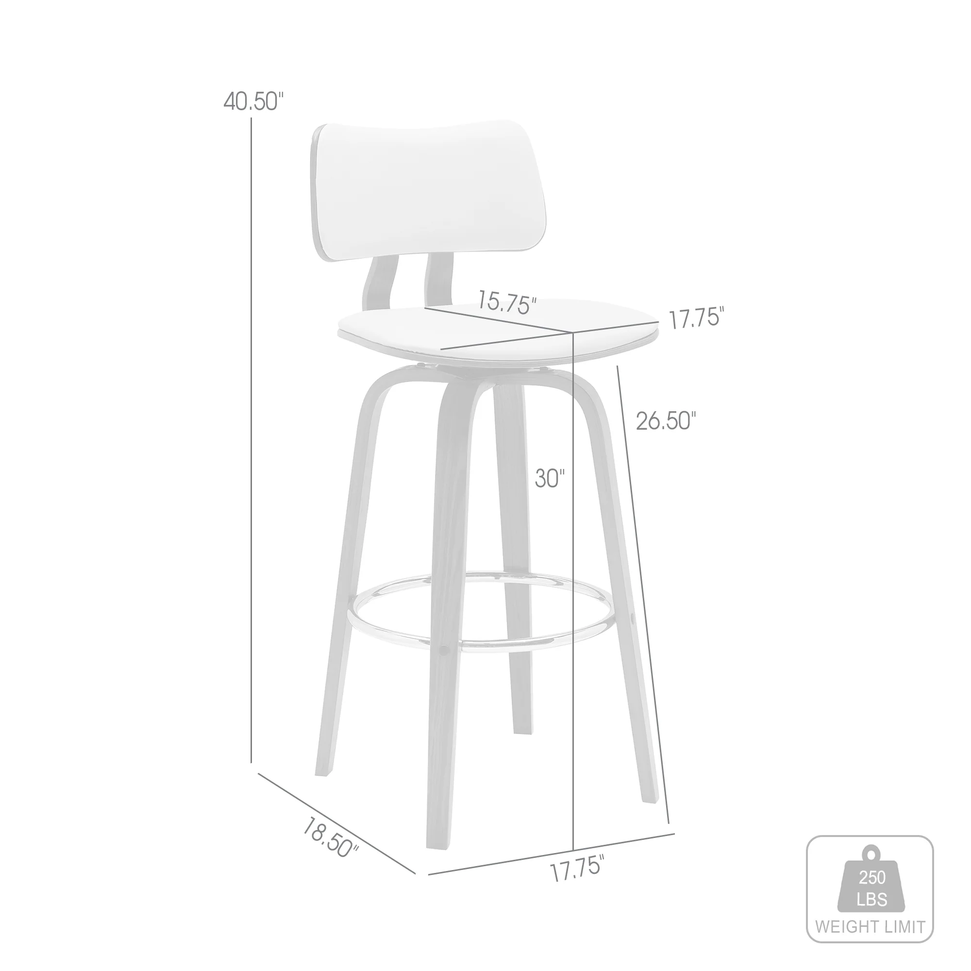Pico 30" Swivel Walnut Wood Bar Stool in Gray Faux Leather with Chrome By Armen Living - Image 15
