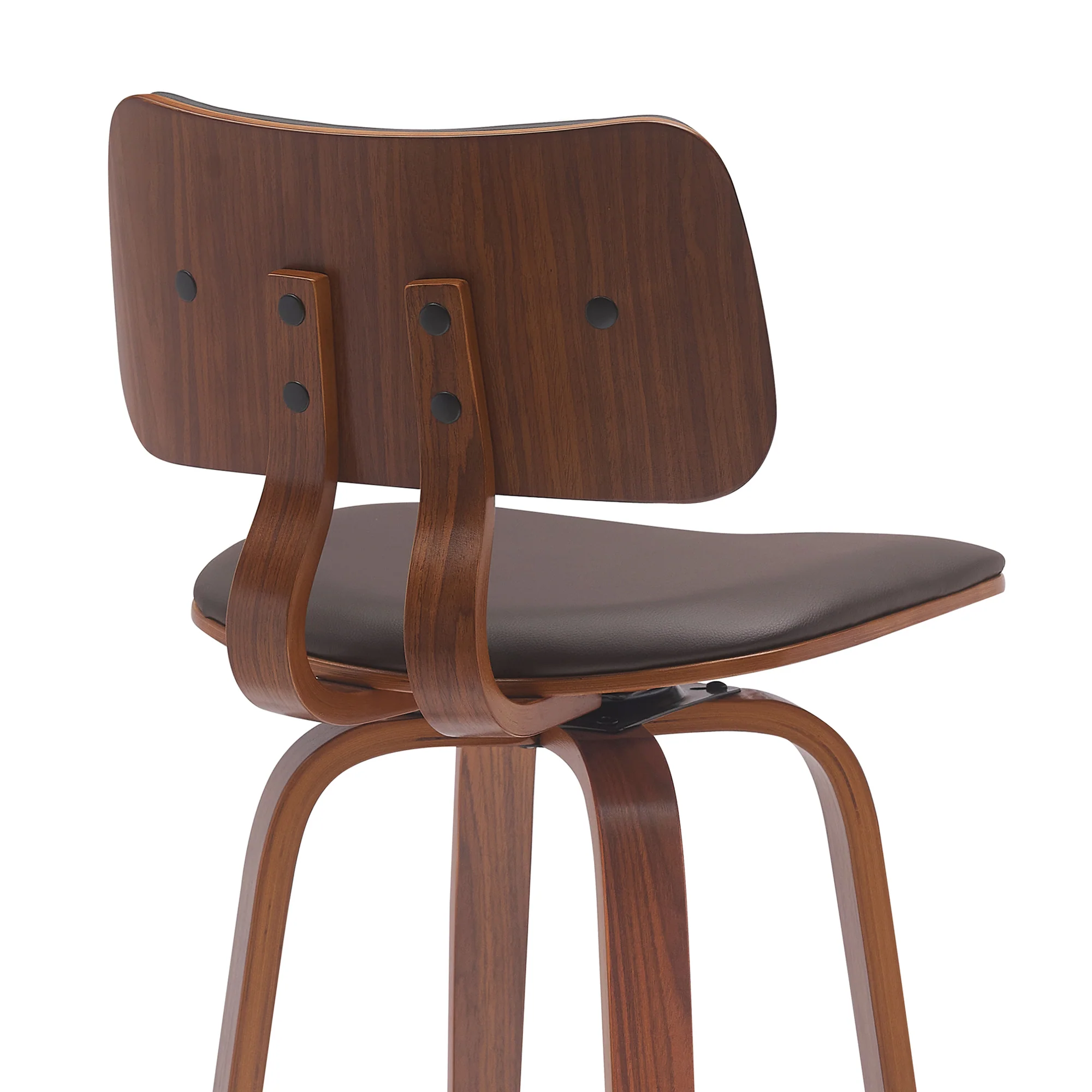 Pico 30" Swivel Walnut Wood Bar Stool in Gray Faux Leather with Chrome By Armen Living - Image 21