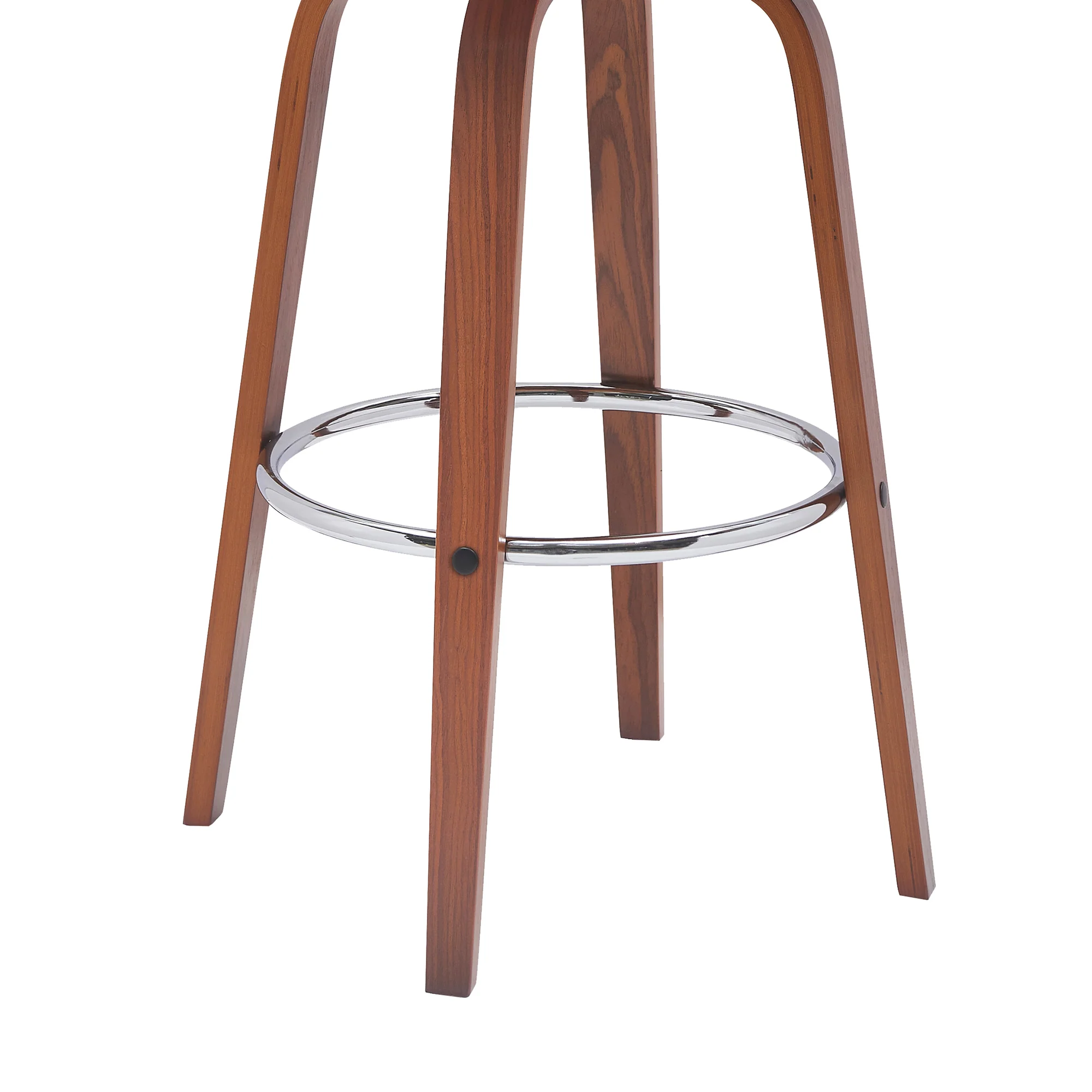 Pico 30" Swivel Walnut Wood Bar Stool in Gray Faux Leather with Chrome By Armen Living - Image 24