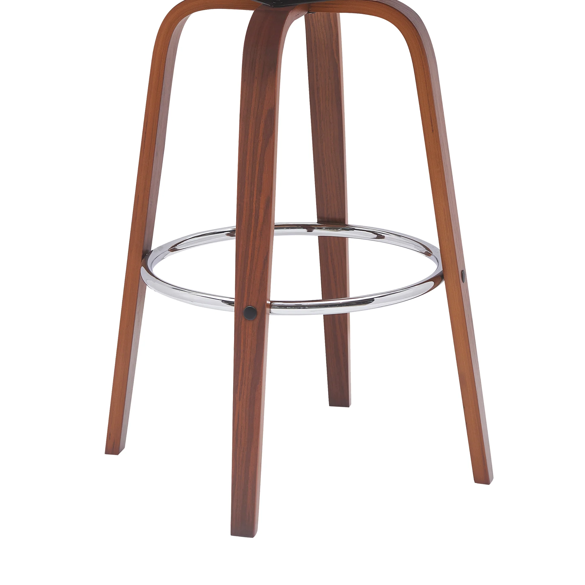 Pico 30" Swivel Walnut Wood Bar Stool in Gray Faux Leather with Chrome By Armen Living - Image 8