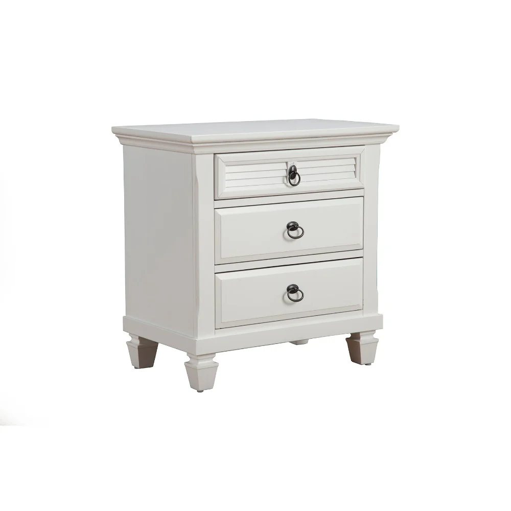 Pine Wood 3 Drawer Nightstand In White By Benzara - Image 2