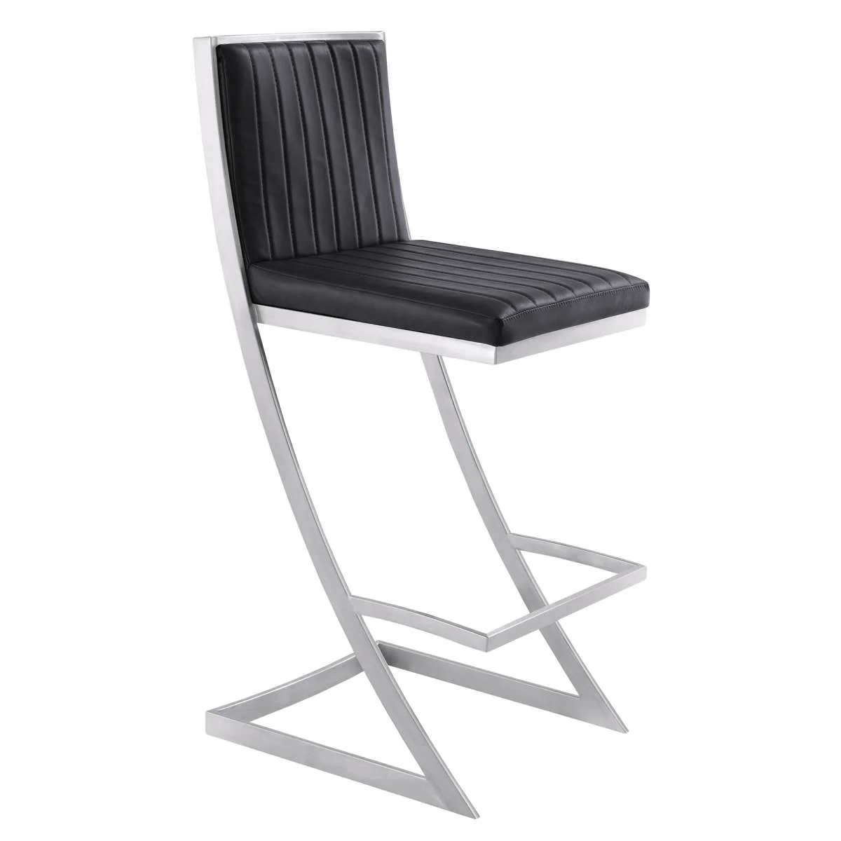 Pinellas 26" Vintage Black Faux Leather and Brushed Stainless Steel Bar Stool By Armen Living - Image 2