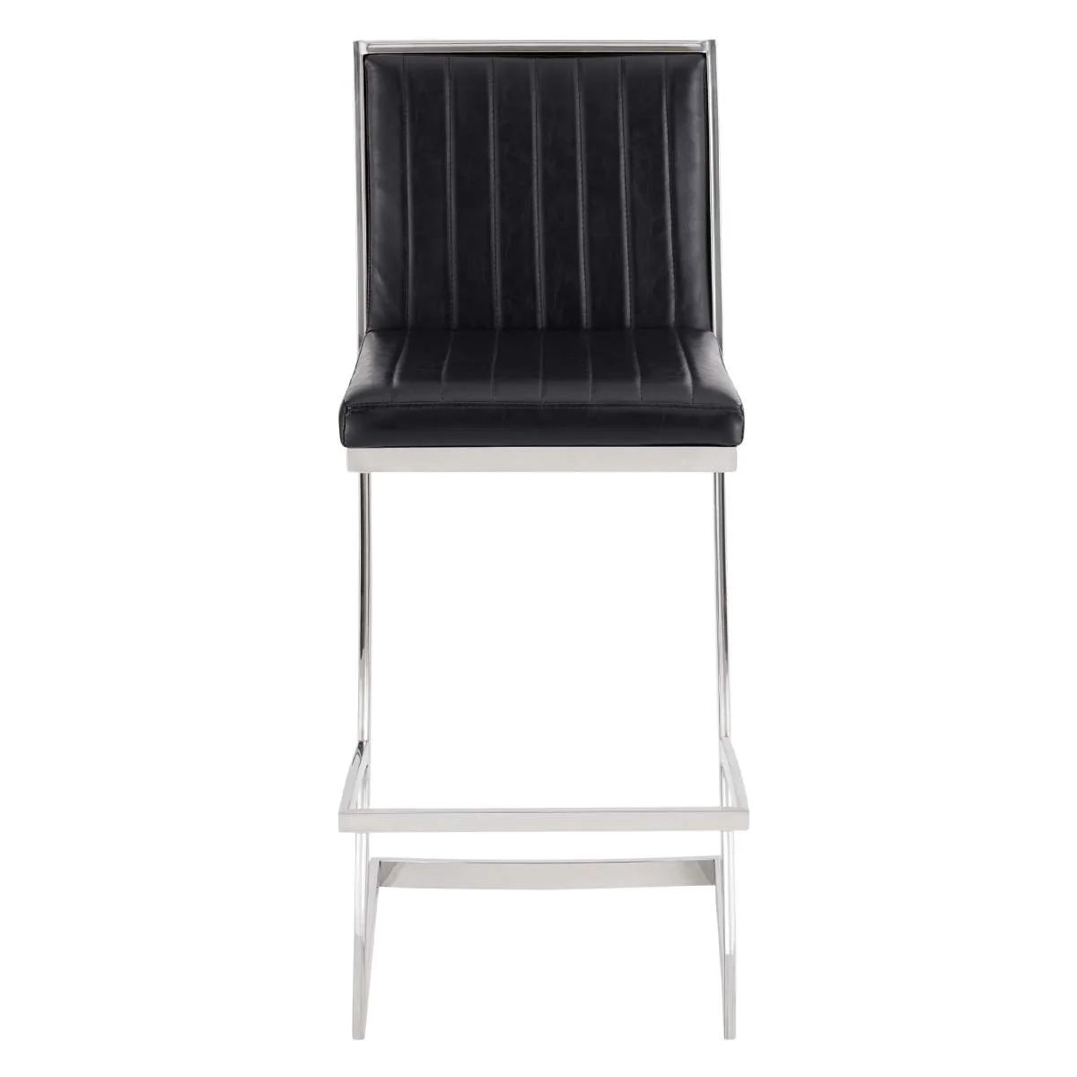 Pinellas 26" Vintage Black Faux Leather and Brushed Stainless Steel Bar Stool By Armen Living - Image 3