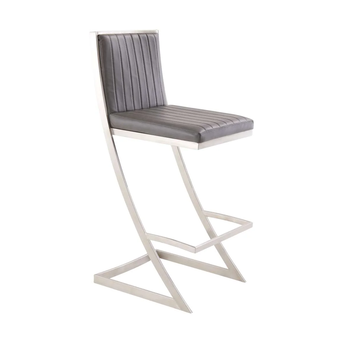 Pinellas 26" Vintage Gray Faux Leather and Brushed Stainless Steel Bar Stool By Armen Living - Image 6