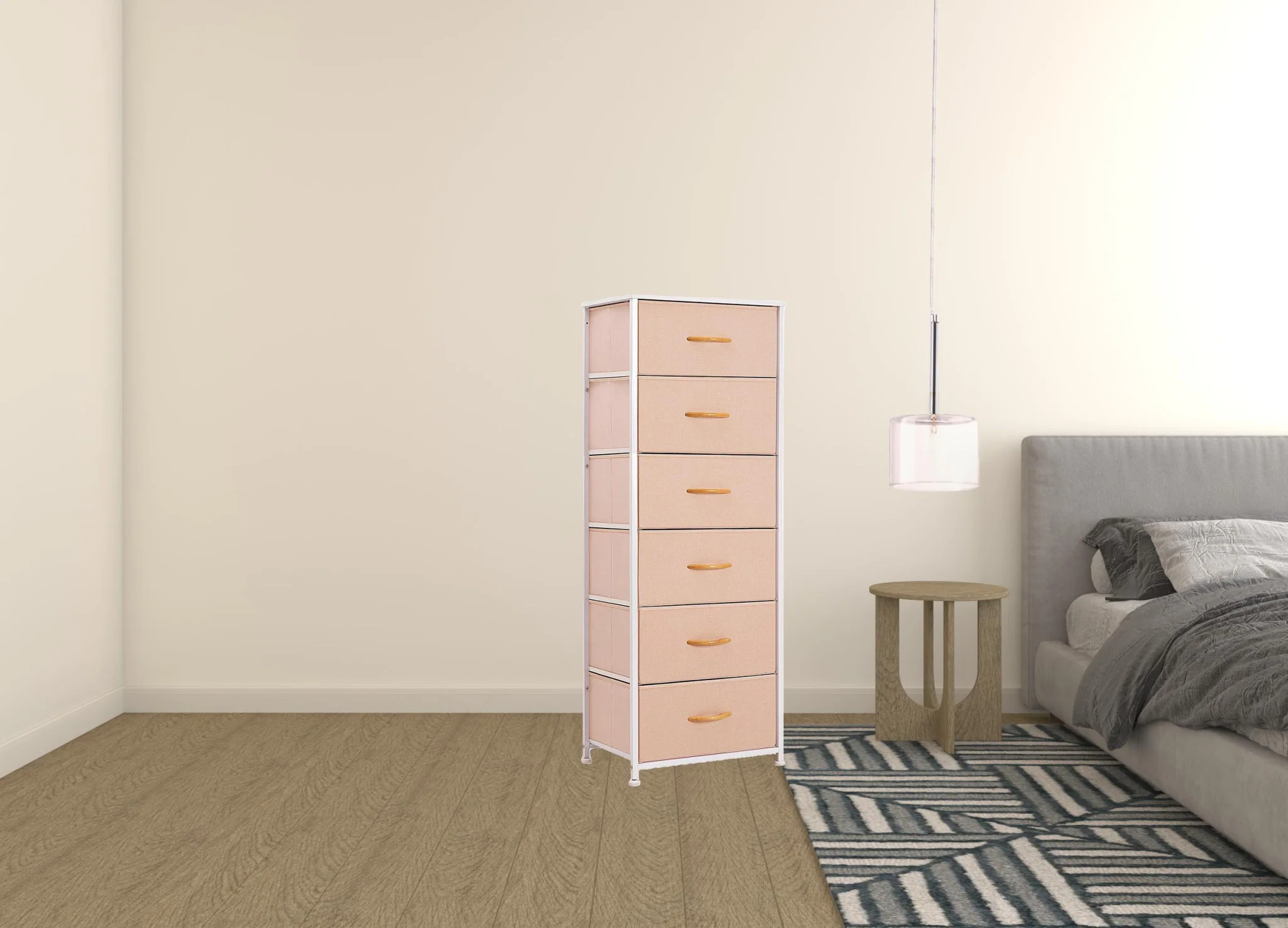 Pink and White Steel and Fabric Six Drawer Chest By Homeroots - Image 2
