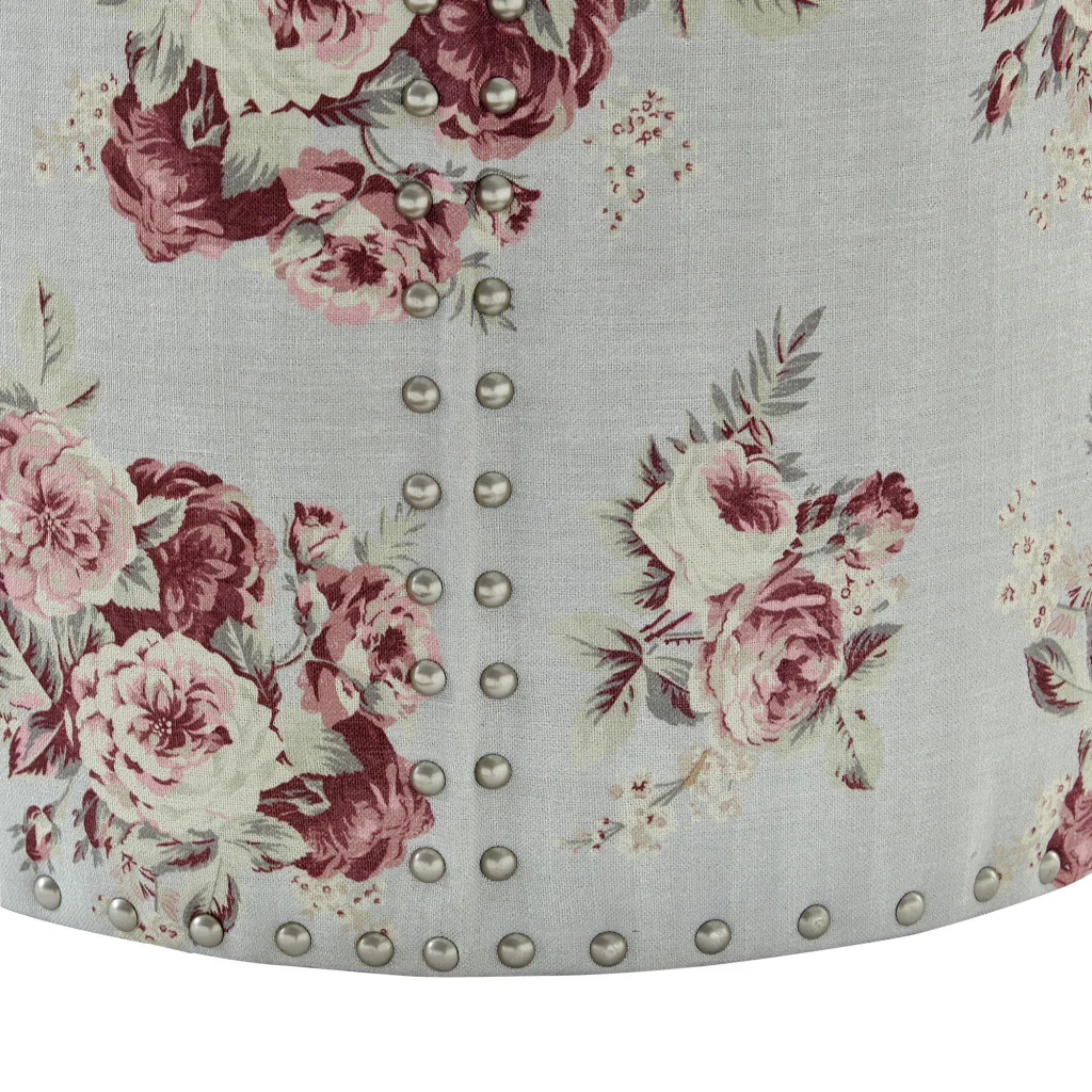 Pink Linen Round Floral Ottoman By Homeroots - Image 2