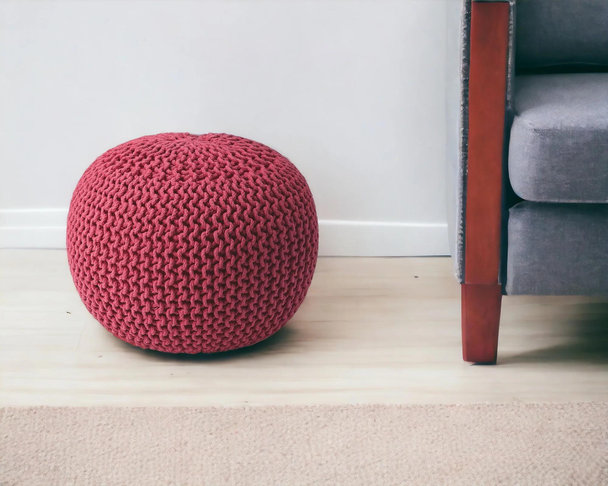 Pink Round Pouf Ottoman By Homeroots - Image 2