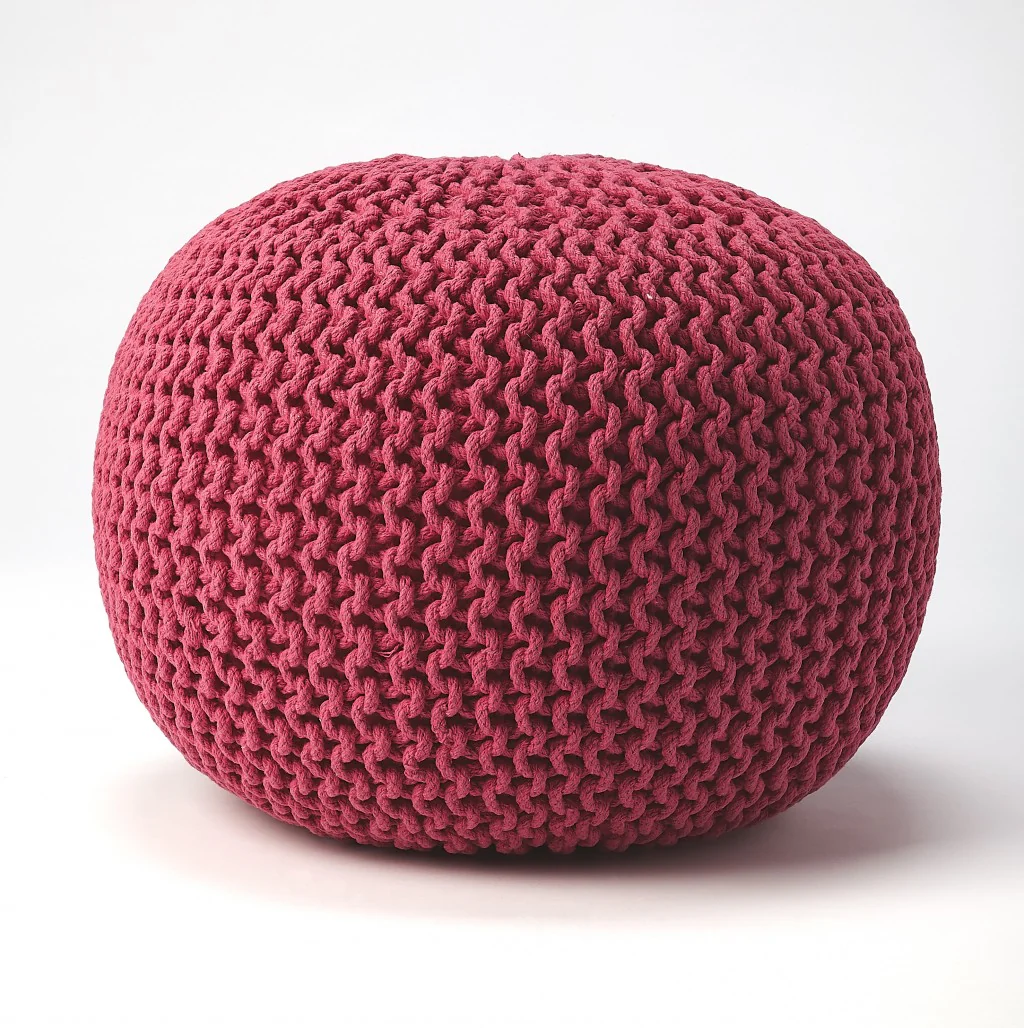 Pink Round Pouf Ottoman By Homeroots - Image 4