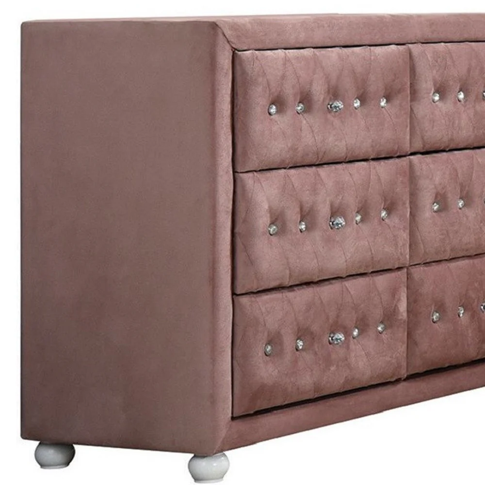 Pink Solid and Manufactured Wood Six Drawer Double Dresser By Homeroots - Image 3