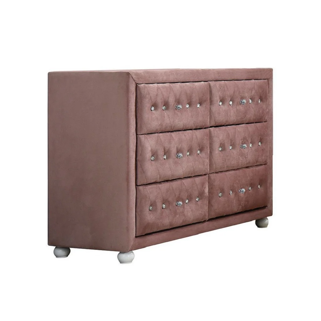 Pink Solid and Manufactured Wood Six Drawer Double Dresser By Homeroots - Image 4