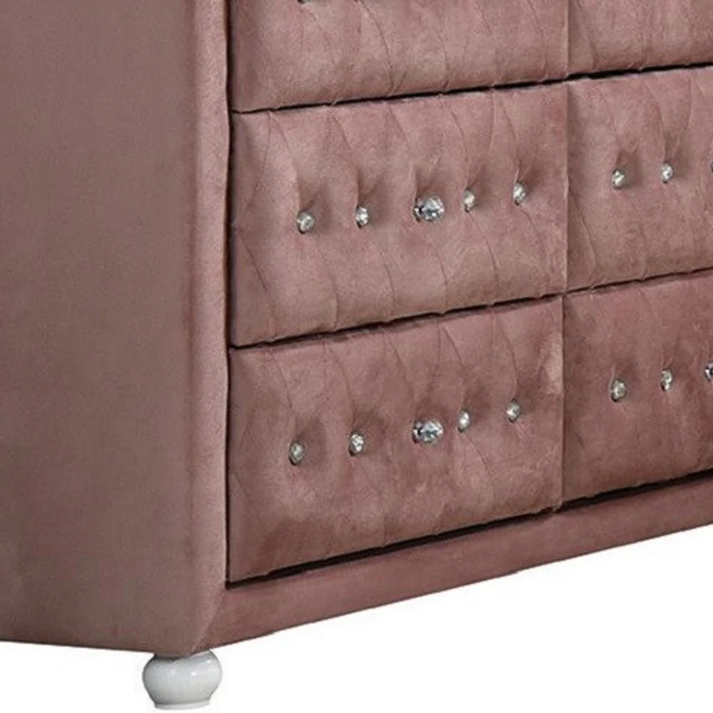 Pink Solid and Manufactured Wood Six Drawer Double Dresser By Homeroots - Image 5